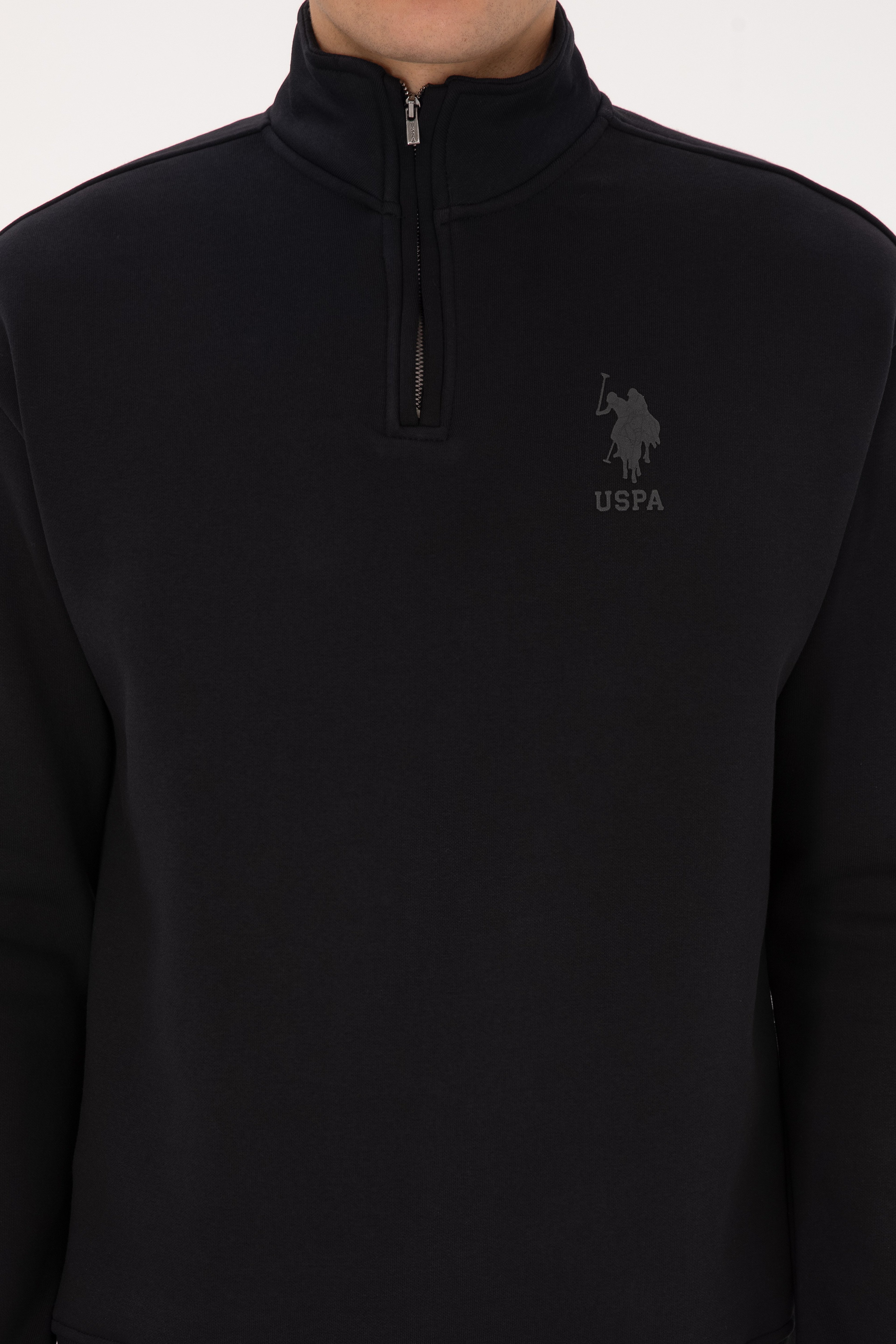 Erkek Comfort Fit Yarım Fermuarlı Siyah Sweatshirt - Image 6