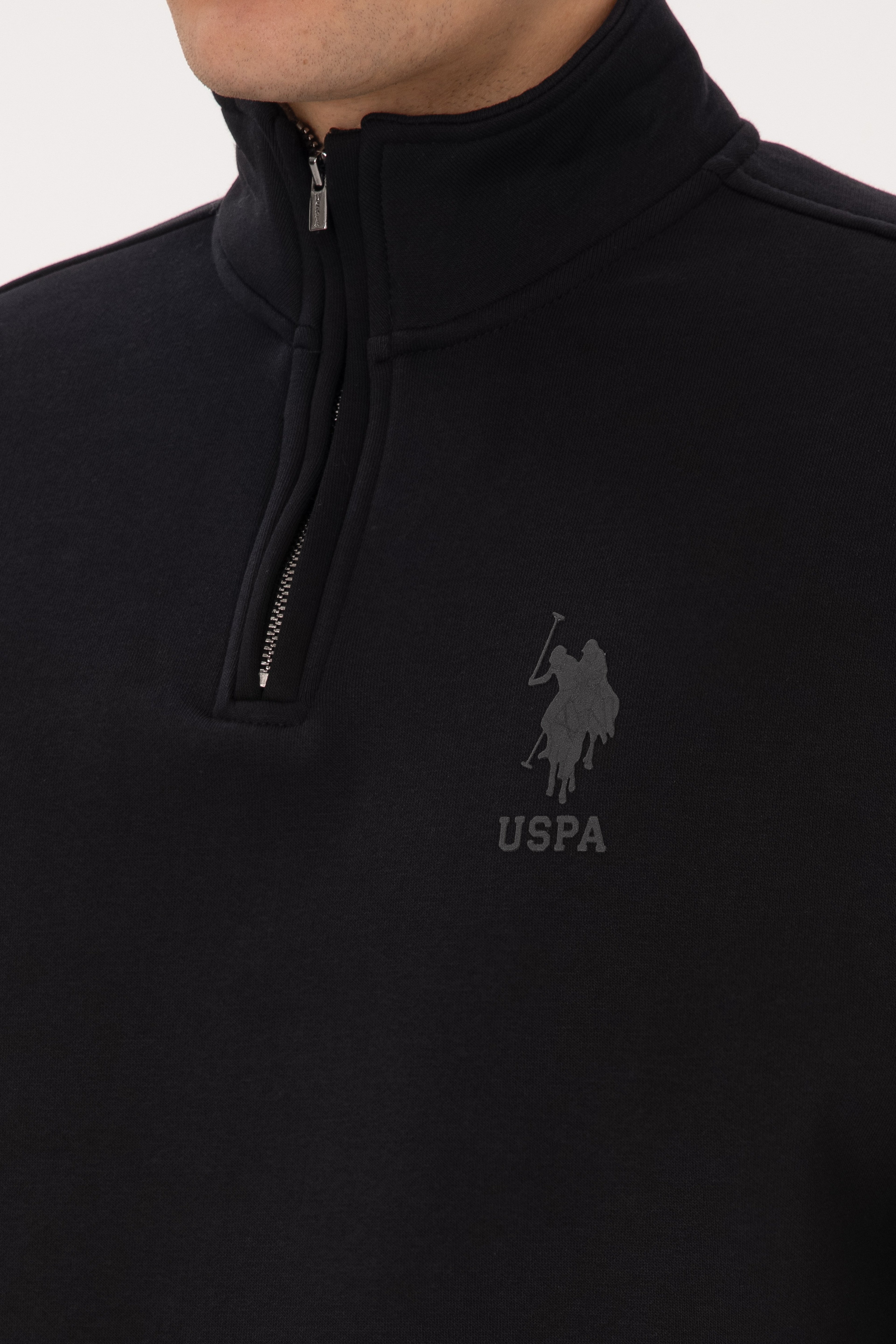 Erkek Comfort Fit Yarım Fermuarlı Siyah Sweatshirt - Image 7