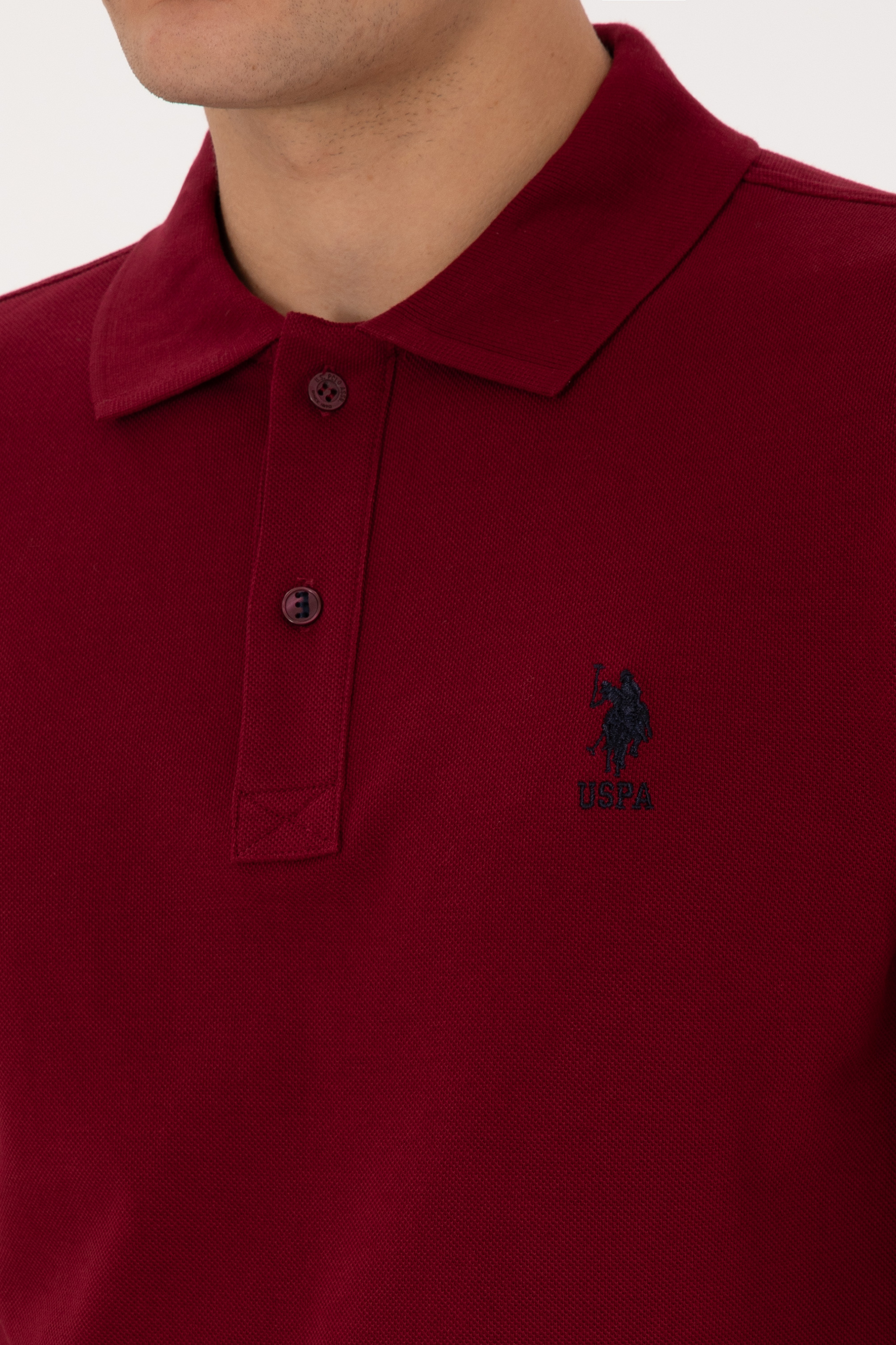Erkek Regular Fit Polo Yaka Bordo Basic Sweatshirt - Image 7