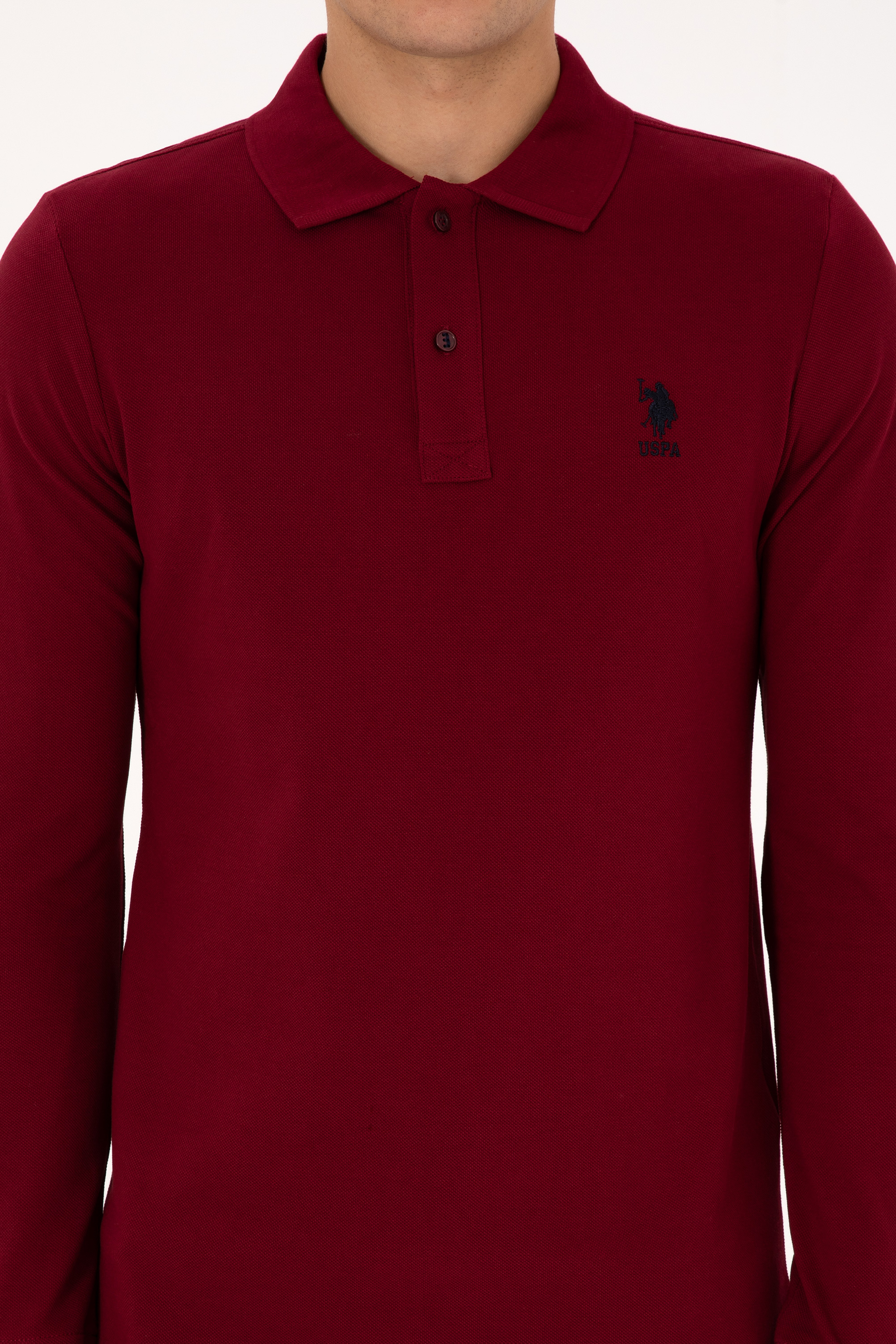 Erkek Regular Fit Polo Yaka Bordo Basic Sweatshirt