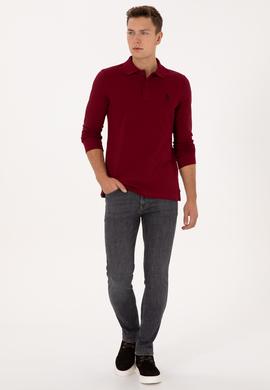 Erkek Regular Fit Polo Yaka Bordo Basic Sweatshirt - 50317510048