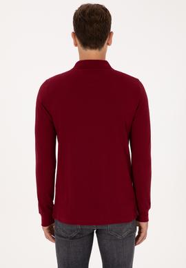 Erkek Regular Fit Polo Yaka Bordo Basic Sweatshirt - 50317510048
