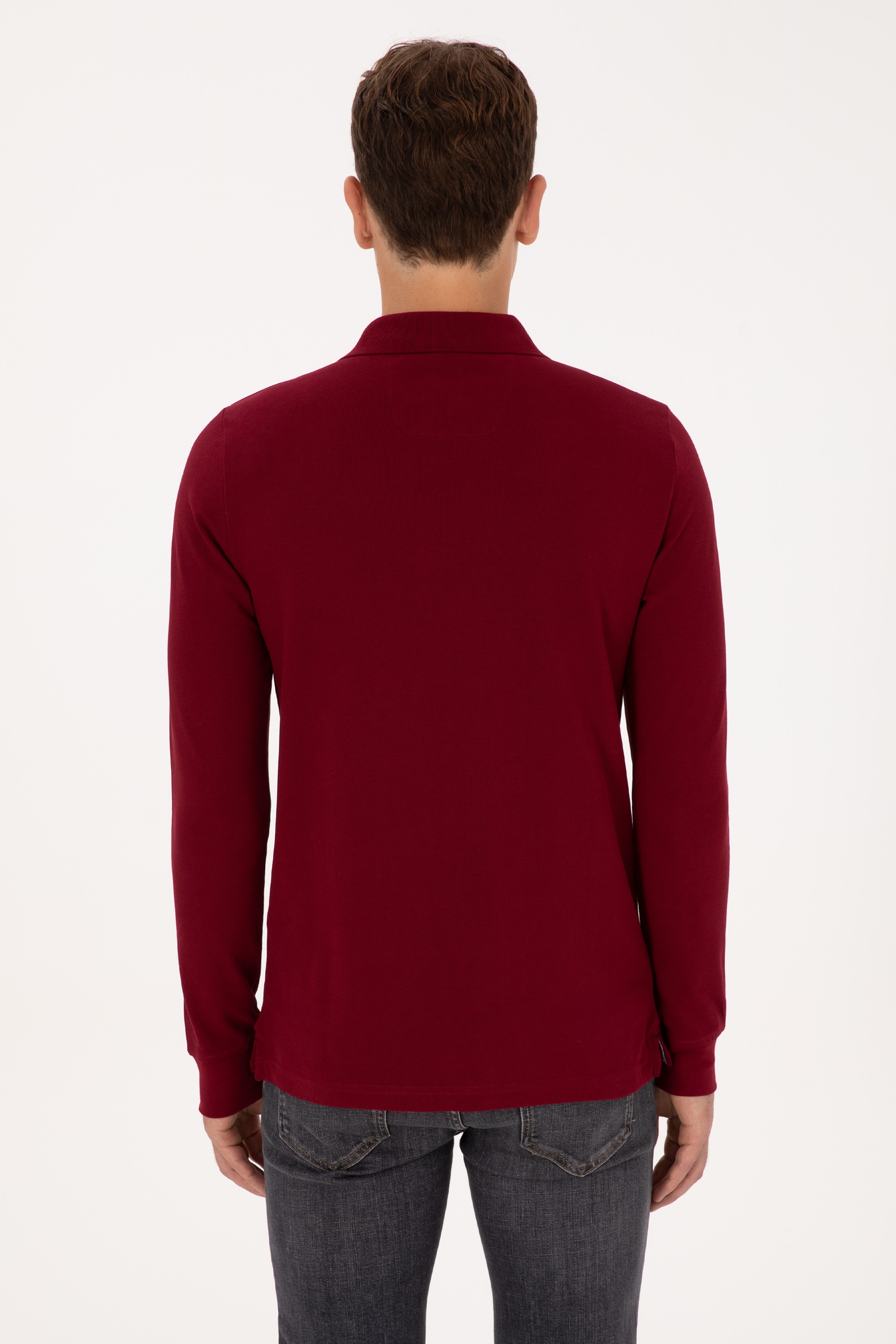 Erkek Regular Fit Polo Yaka Bordo Basic Sweatshirt