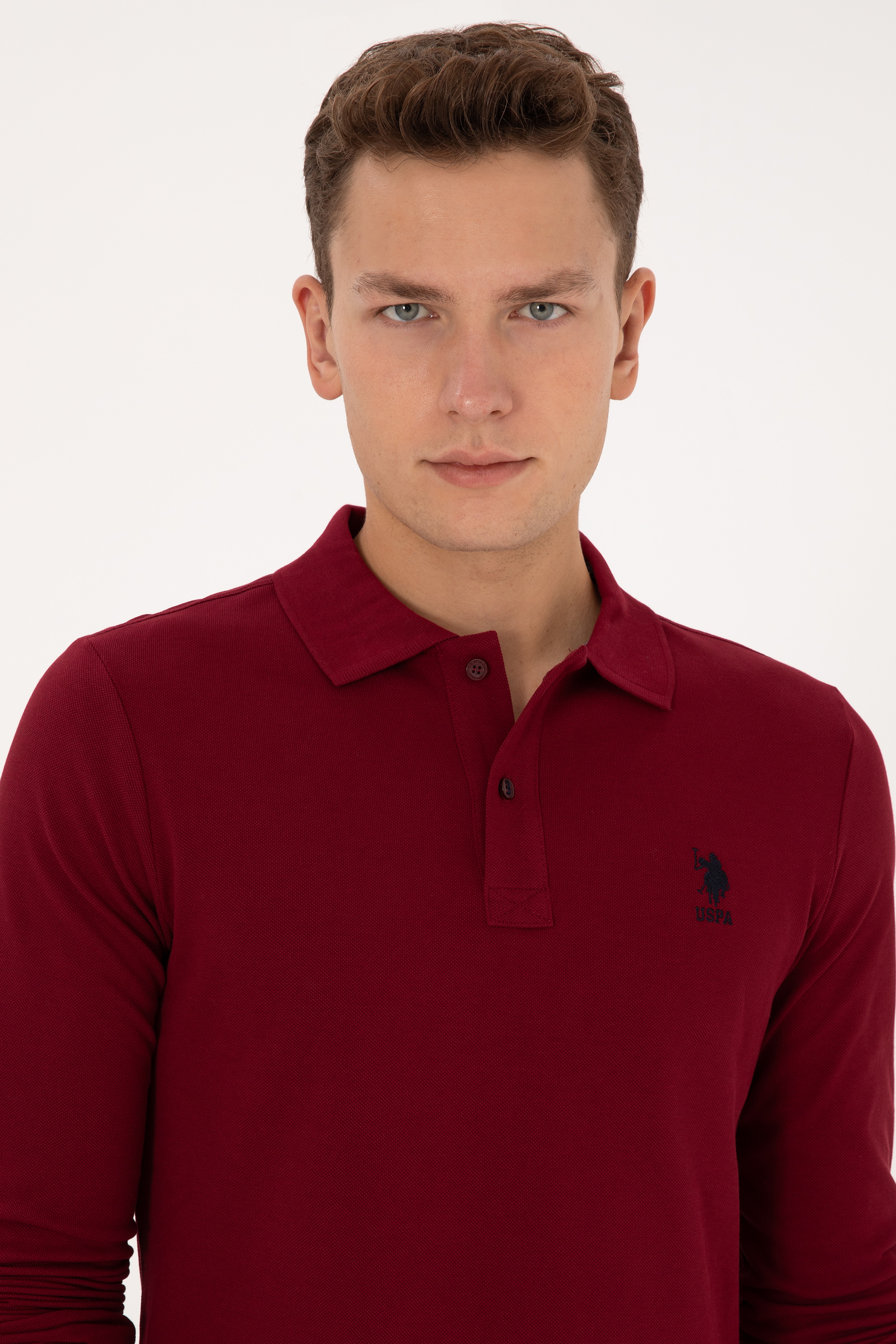 Erkek Regular Fit Polo Yaka Bordo Basic Sweatshirt