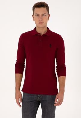 Erkek Regular Fit Polo Yaka Bordo Basic Sweatshirt - 50317510048