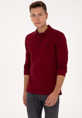 Erkek Regular Fit Polo Yaka Bordo Basic Sweatshirt - 50317510048