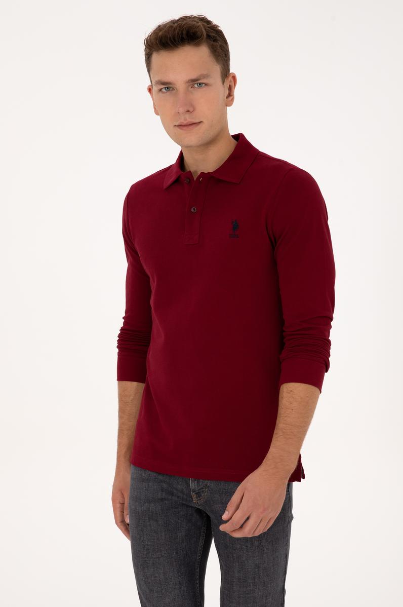 Erkek Regular Fit Polo Yaka Bordo Basic Sweatshirt