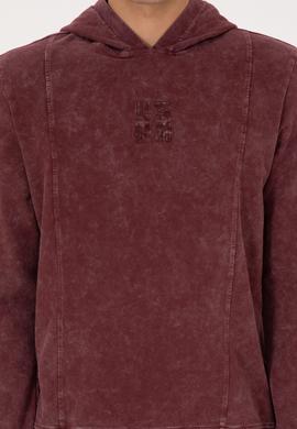 Erkek Regular Fit Kapüşonlu Yıkamalı Bordo İnce Sweatshirt - 50315493001