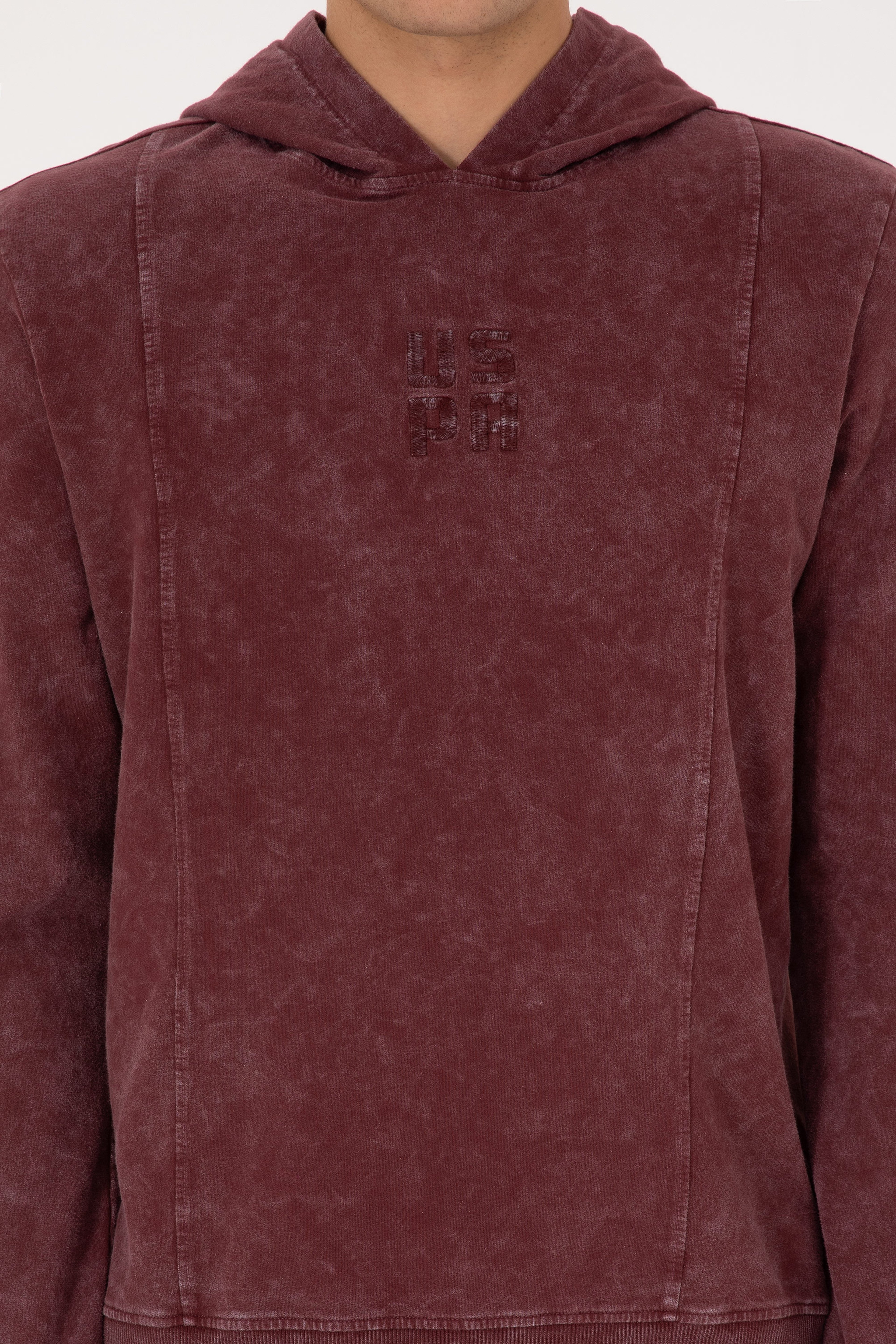 Erkek Regular Fit Kapüşonlu Yıkamalı Bordo İnce Sweatshirt - Image 6