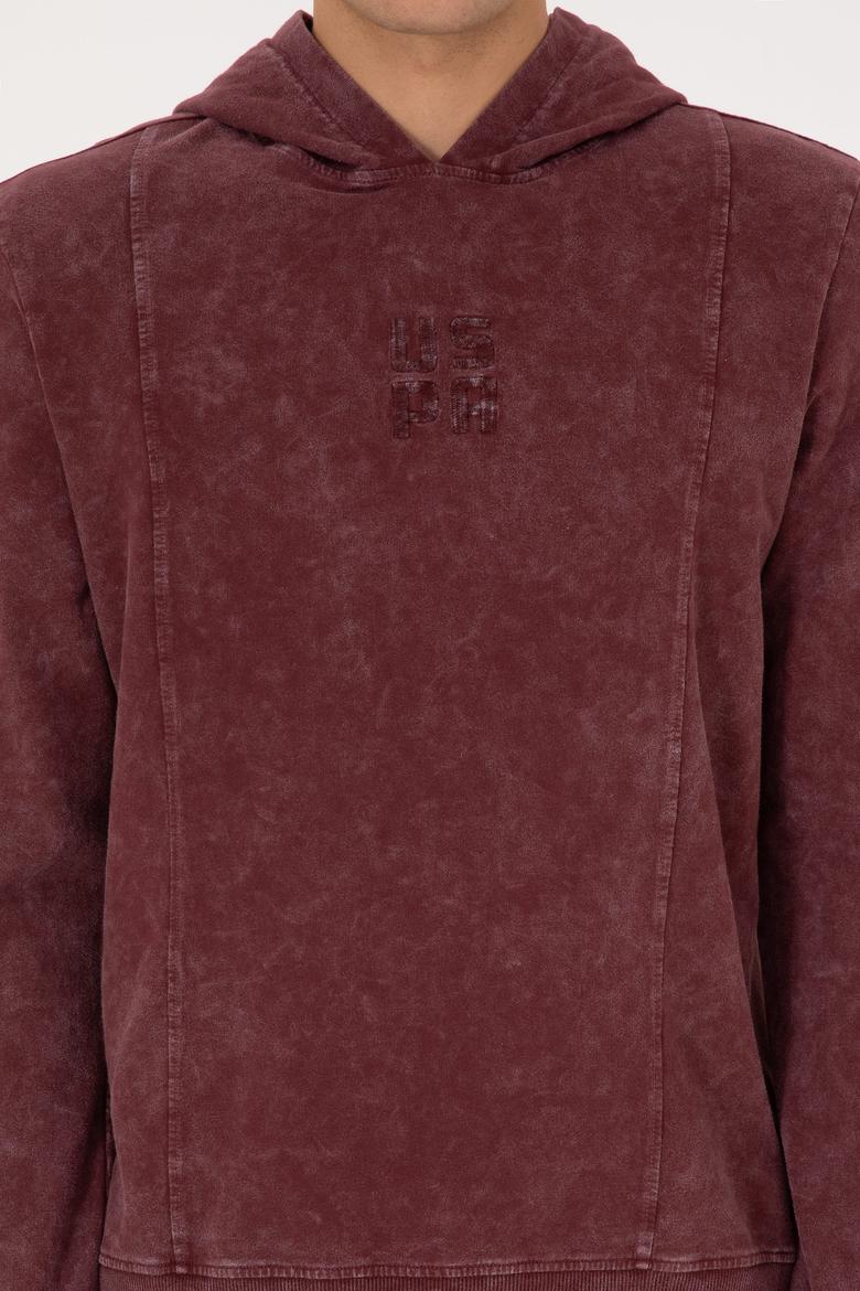 Erkek Regular Fit Kapüşonlu Yıkamalı Bordo İnce Sweatshirt - 50315493001