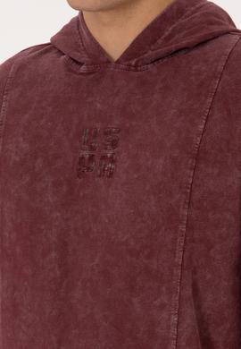 Erkek Regular Fit Kapüşonlu Yıkamalı Bordo İnce Sweatshirt - 50315493001