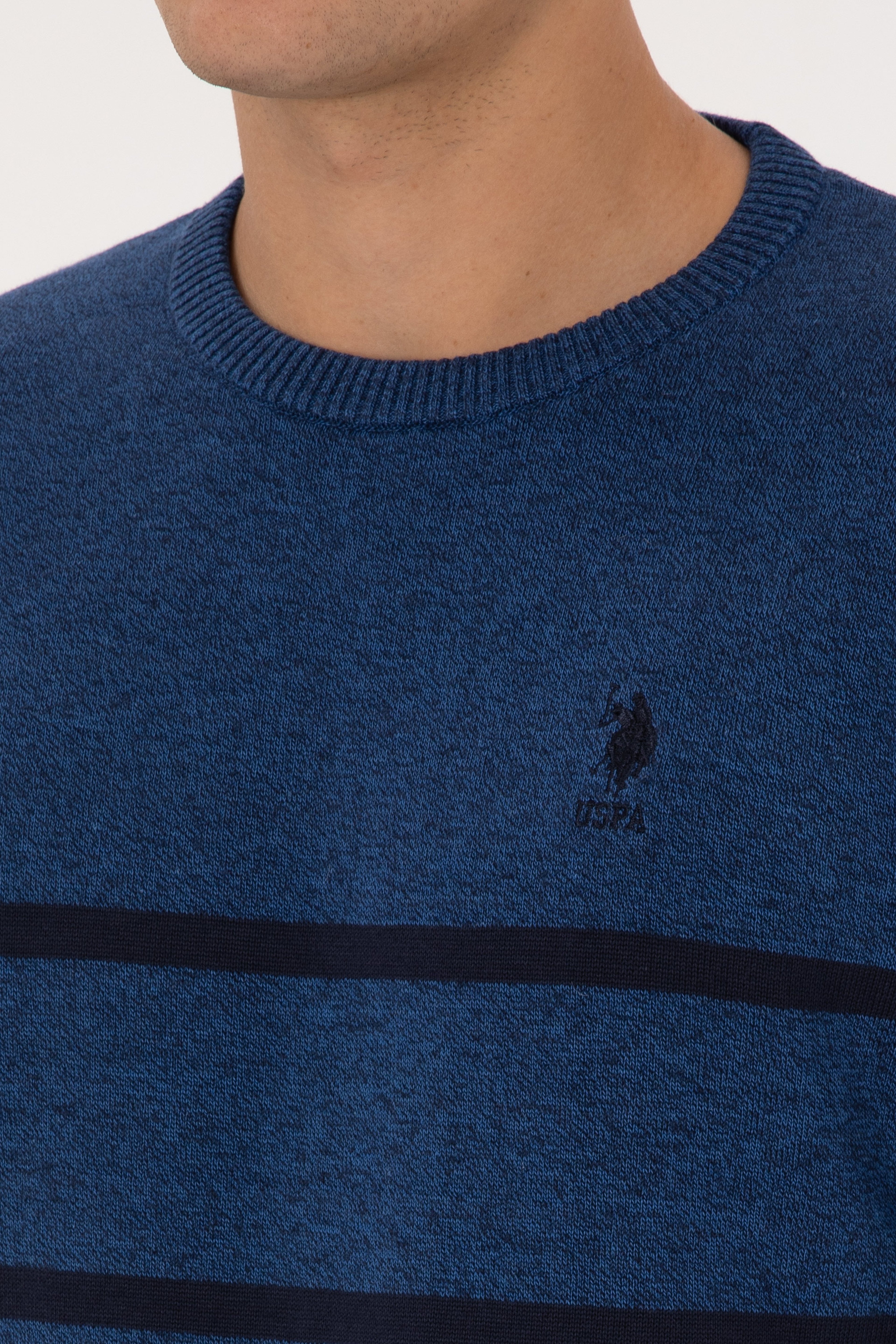 Erkek Slim Fit Bisiklet Yaka Çizgili Açık Lacivert Kazak - Image 7