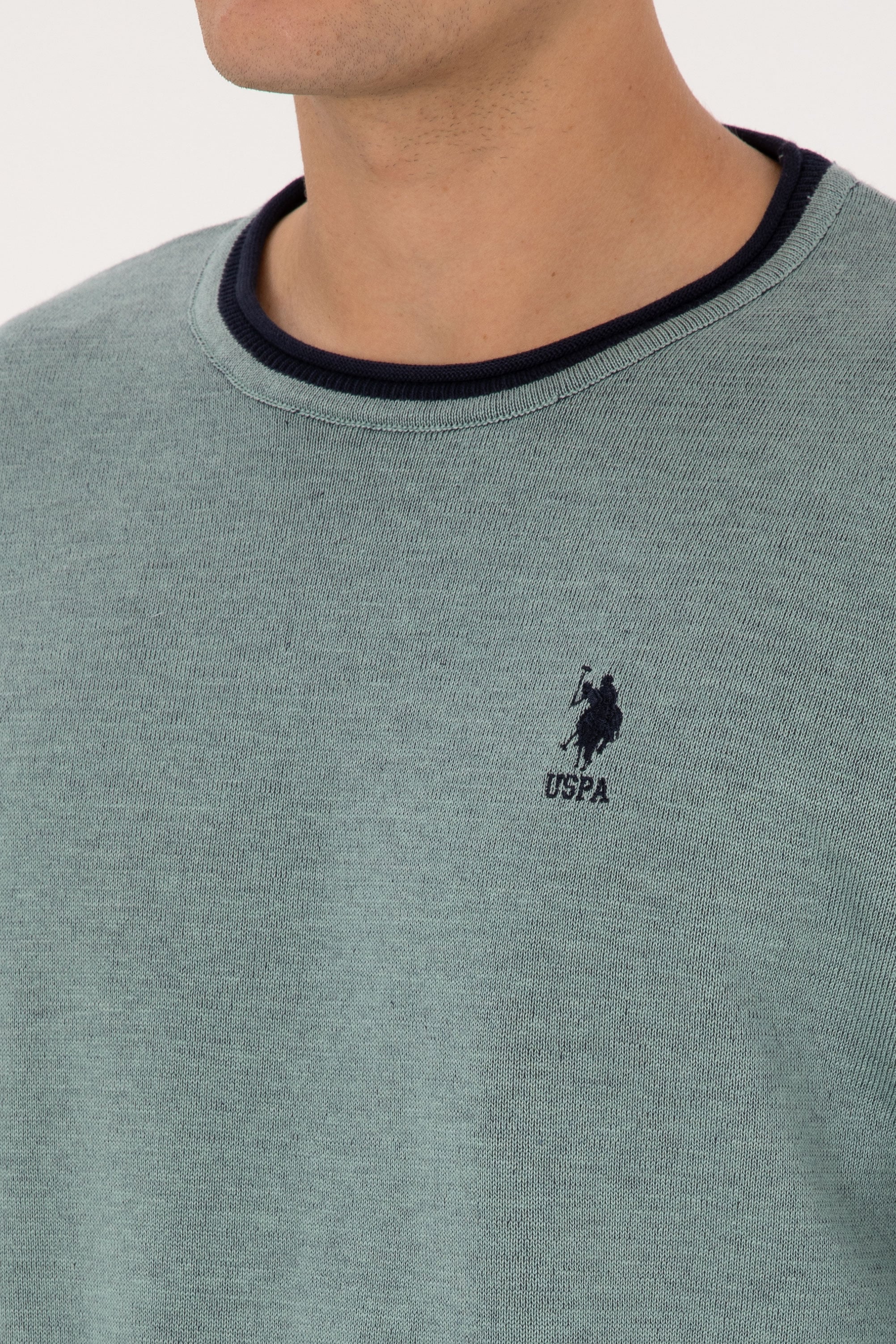 Erkek Comfort Fit Yaka Detaylı Mint Kazak - Image 7