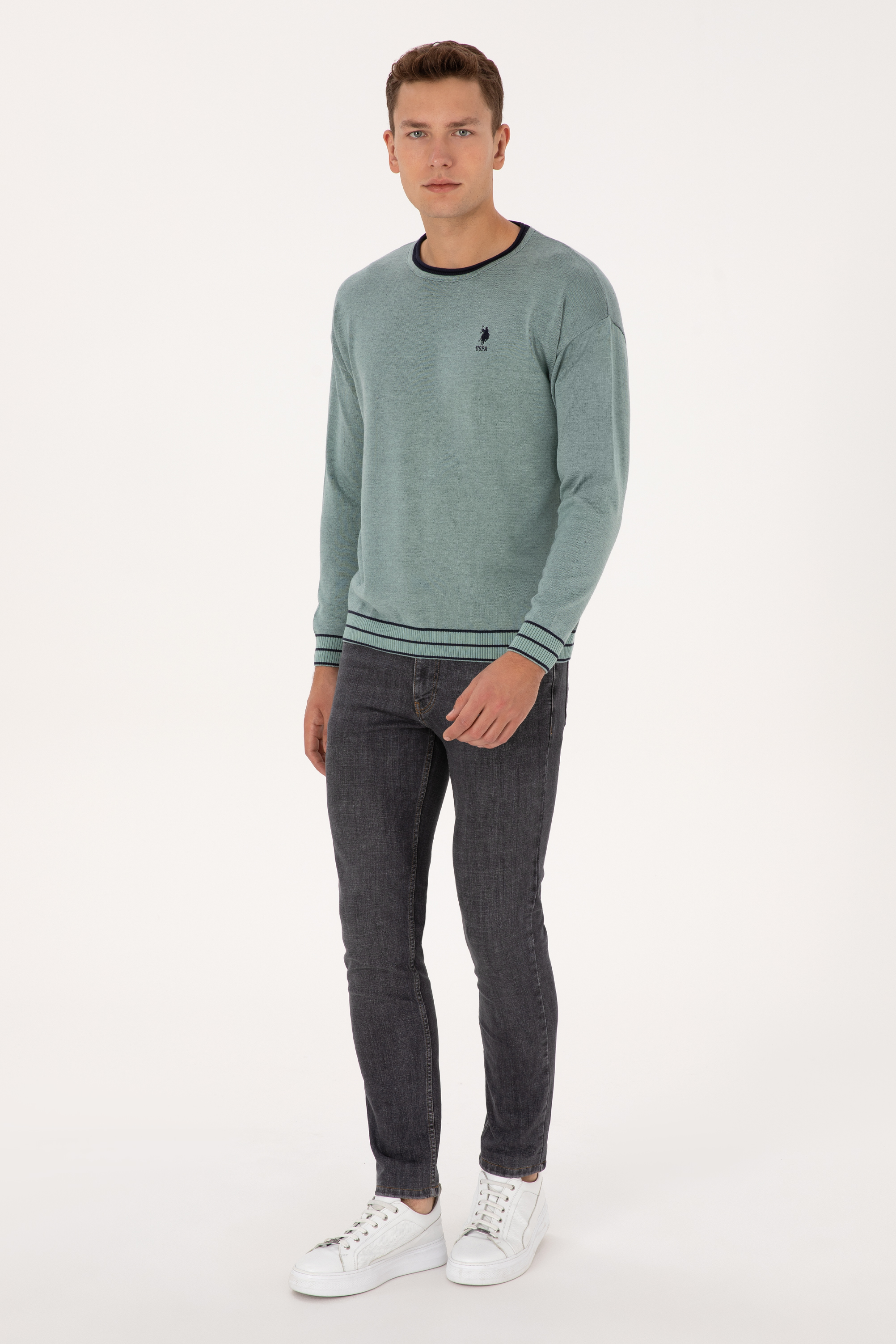Erkek Comfort Fit Yaka Detaylı Mint Kazak - Image 4