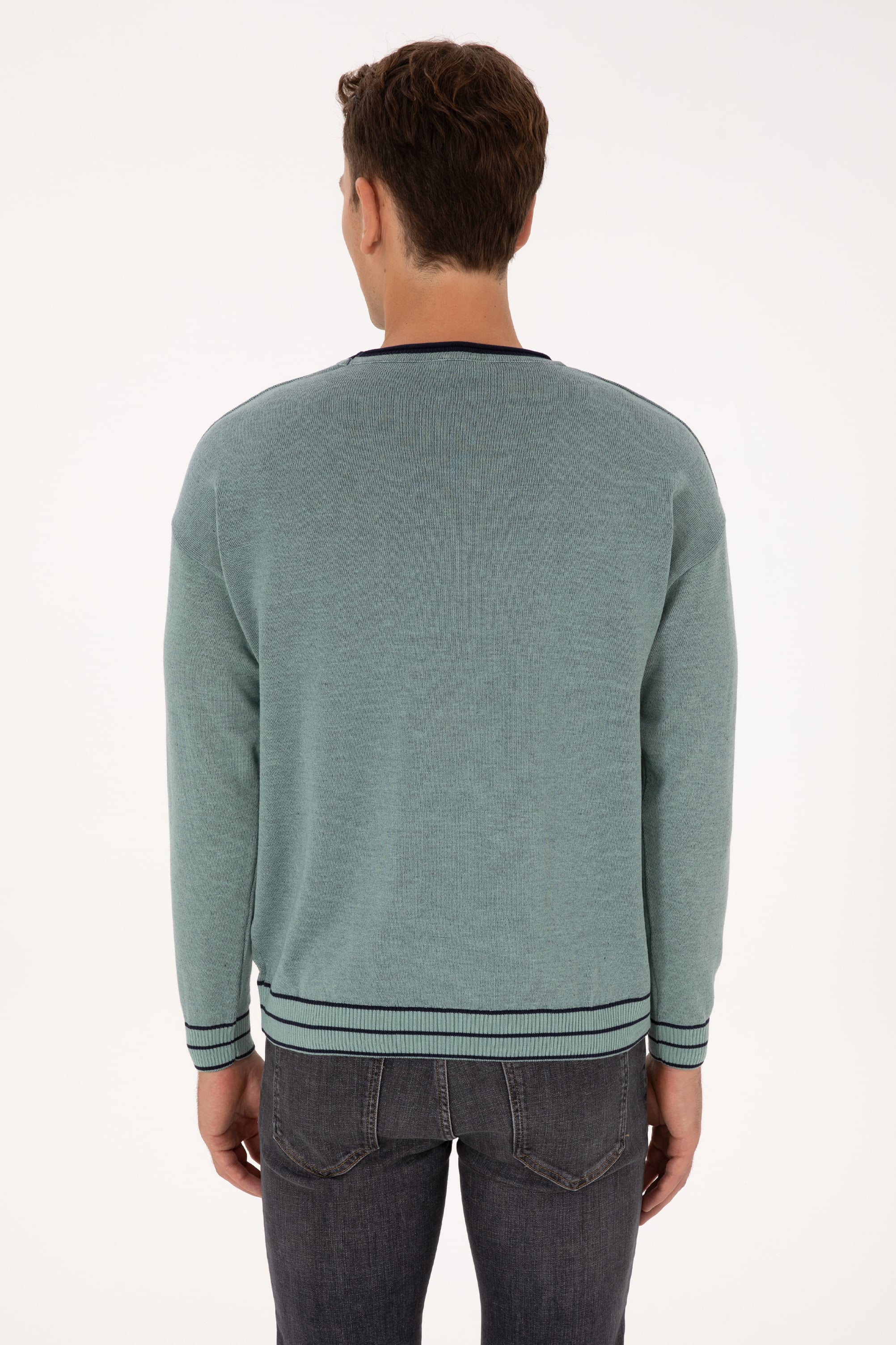Erkek Comfort Fit Yaka Detaylı Mint Kazak - Image 5