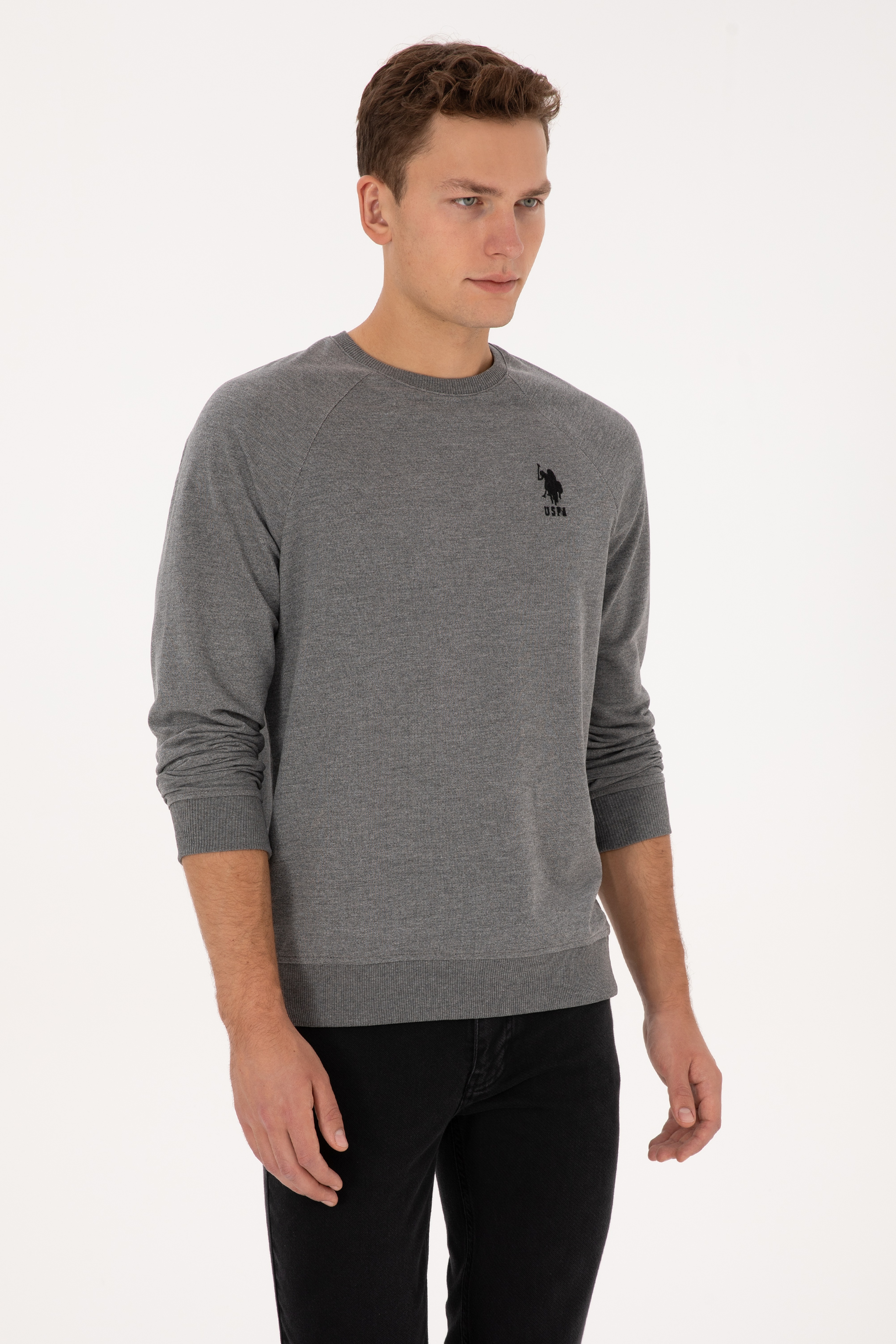Erkek Regular Fit Bisiklet Yaka Antrasit Melanj Basic Sweatshirt - Image 3
