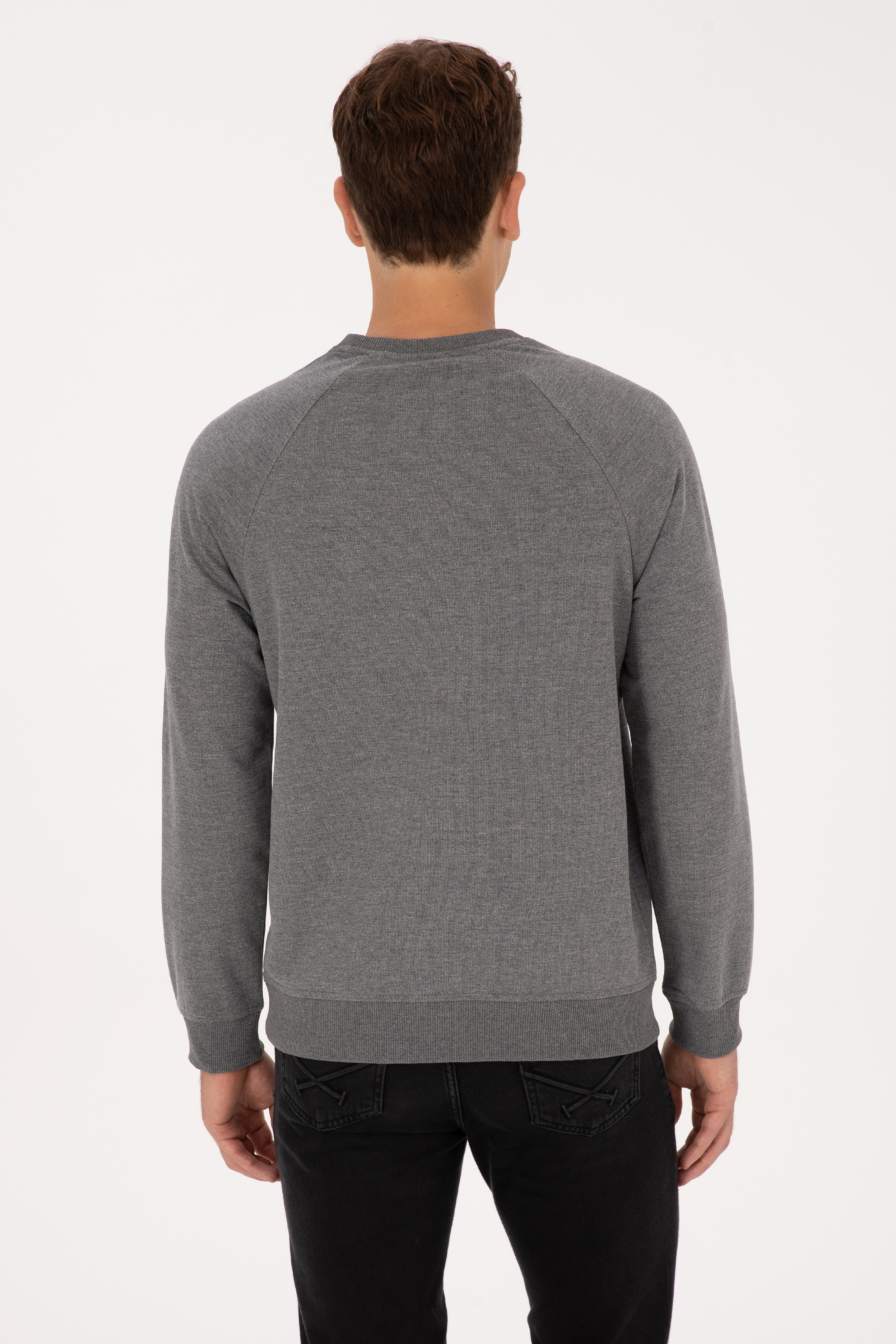 Erkek Regular Fit Bisiklet Yaka Antrasit Melanj Basic Sweatshirt - Image 5