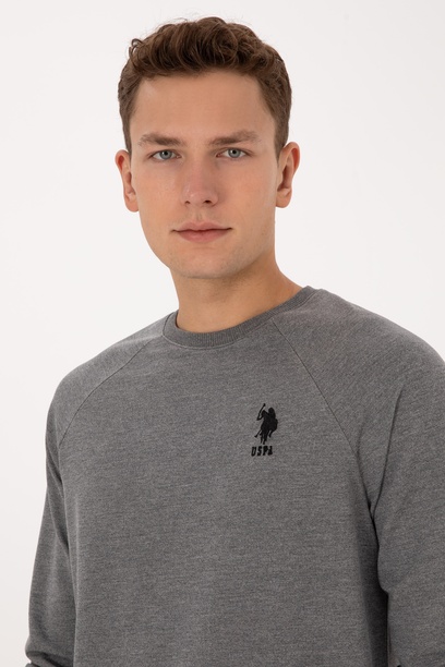 Erkek Regular Fit Bisiklet Yaka Antrasit Melanj Basic Sweatshirt