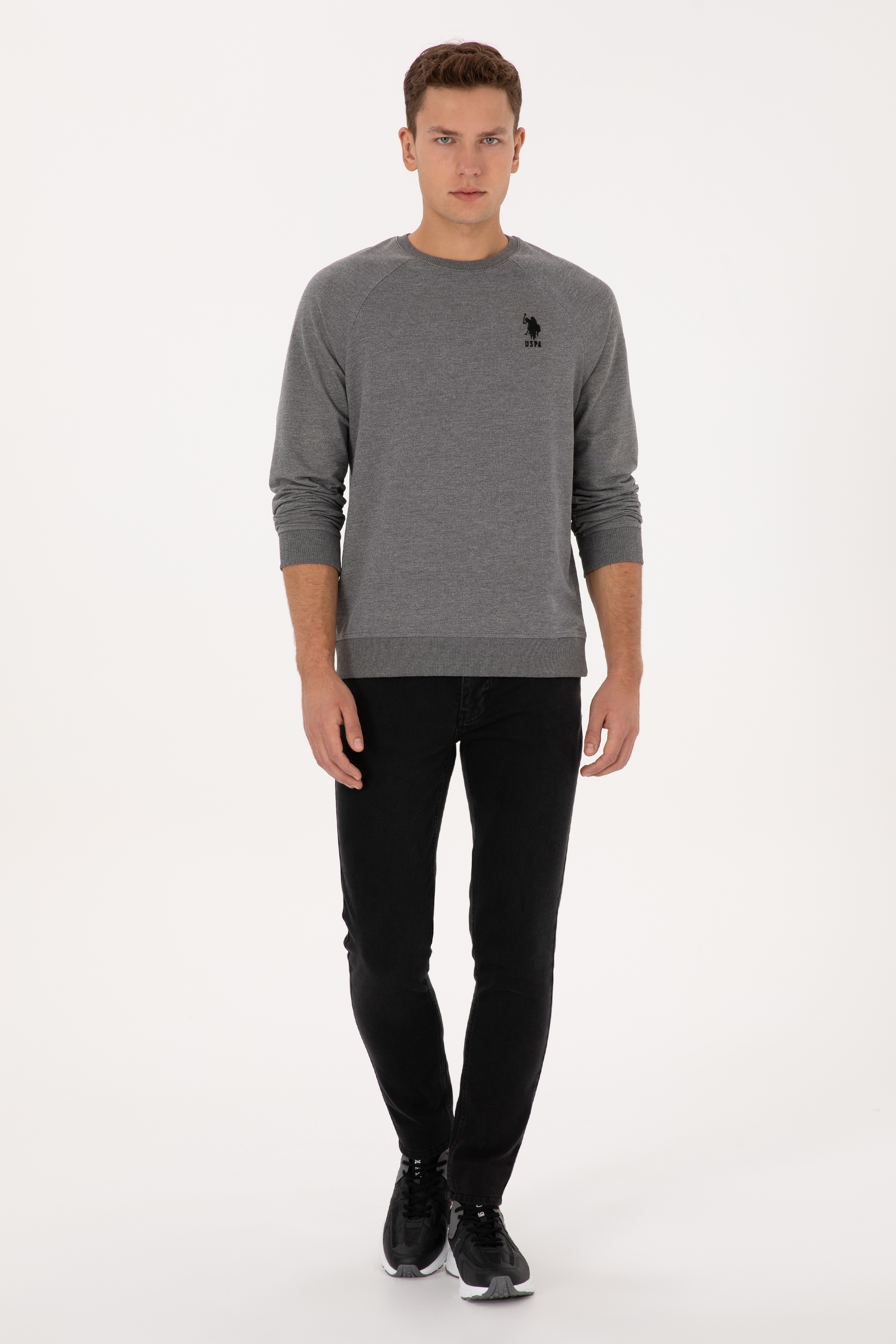 Erkek Regular Fit Bisiklet Yaka Antrasit Melanj Basic Sweatshirt