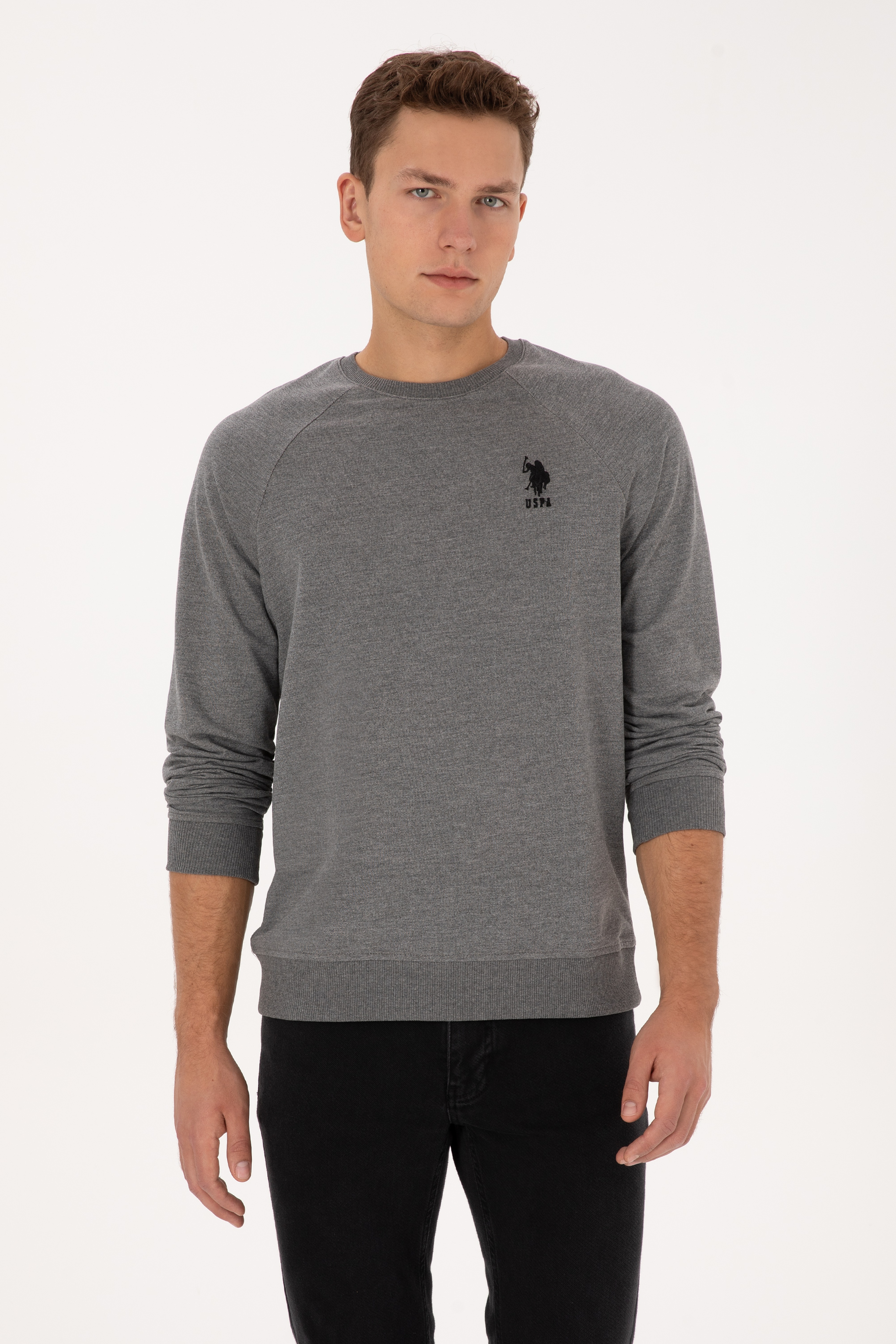 Erkek Regular Fit Bisiklet Yaka Antrasit Melanj Basic Sweatshirt - Image 1
