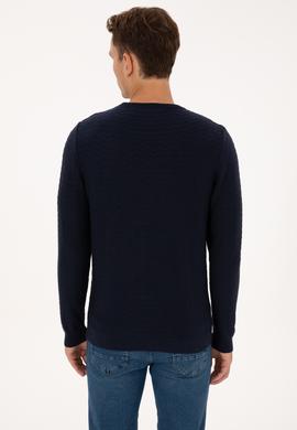 Erkek Slim Fit Bisiklet Yaka Desenli Lacivert Kazak - 50308251024