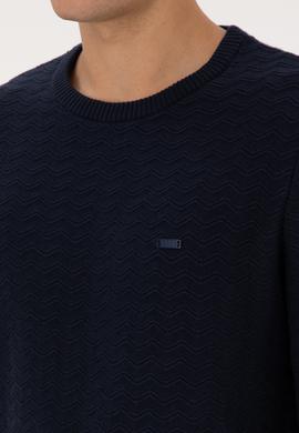 Erkek Slim Fit Bisiklet Yaka Desenli Lacivert Kazak - 50308251024