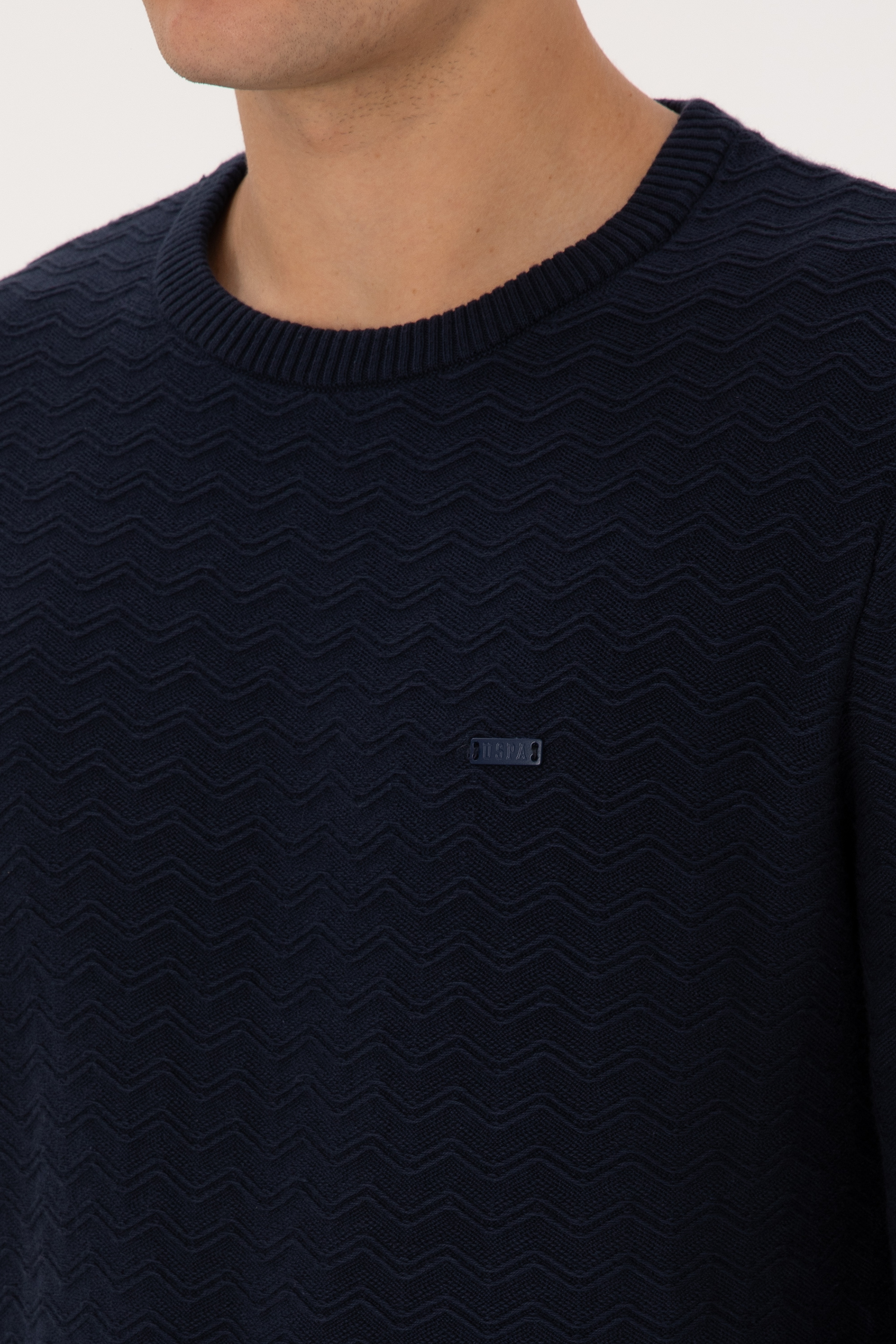 Erkek Slim Fit Bisiklet Yaka Desenli Lacivert Kazak - Image 7