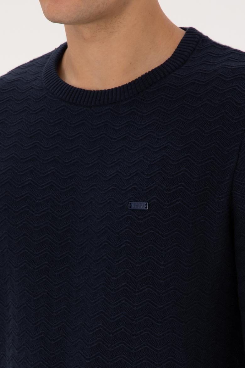 Erkek Slim Fit Bisiklet Yaka Desenli Lacivert Kazak - 50308251024