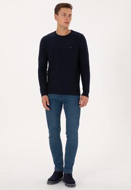 Erkek Slim Fit Bisiklet Yaka Desenli Lacivert Kazak - 50308251024