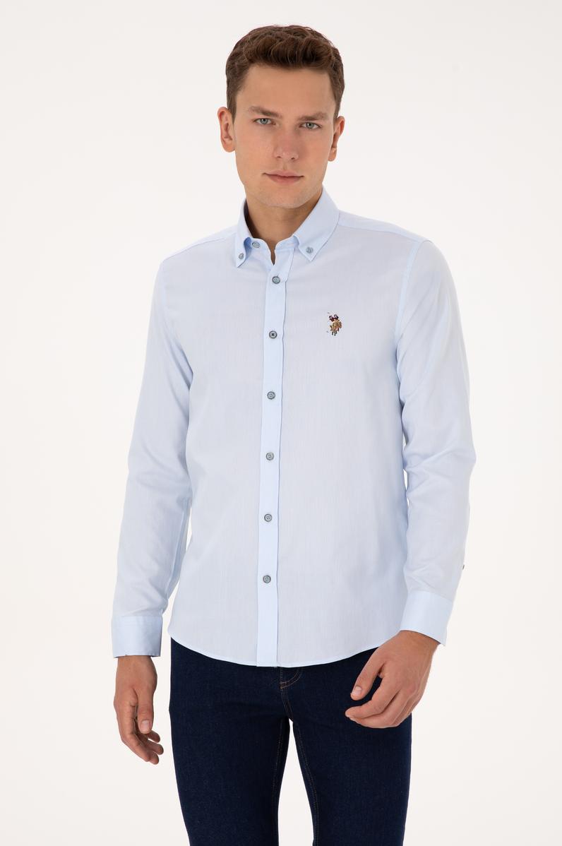 Erkek Açık Mavi Uzun Kollu Basic Gömlek