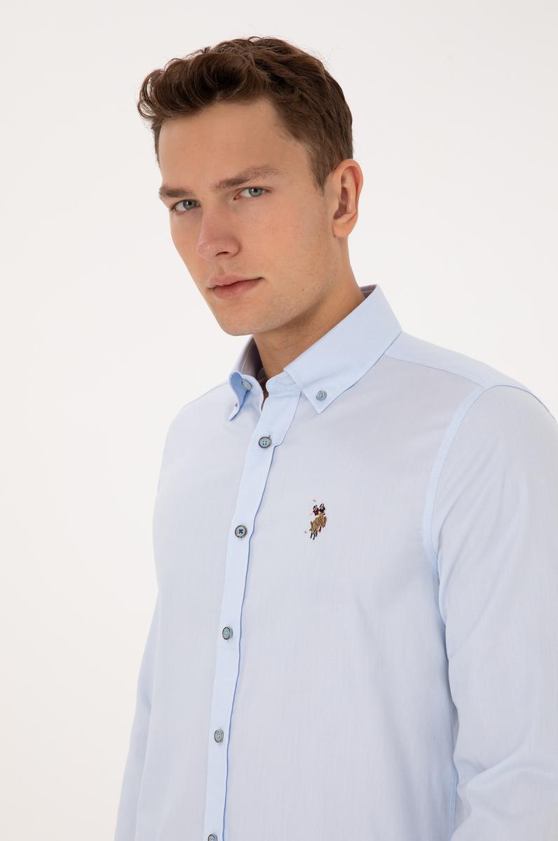 Erkek Açık Mavi Uzun Kollu Basic Gömlek