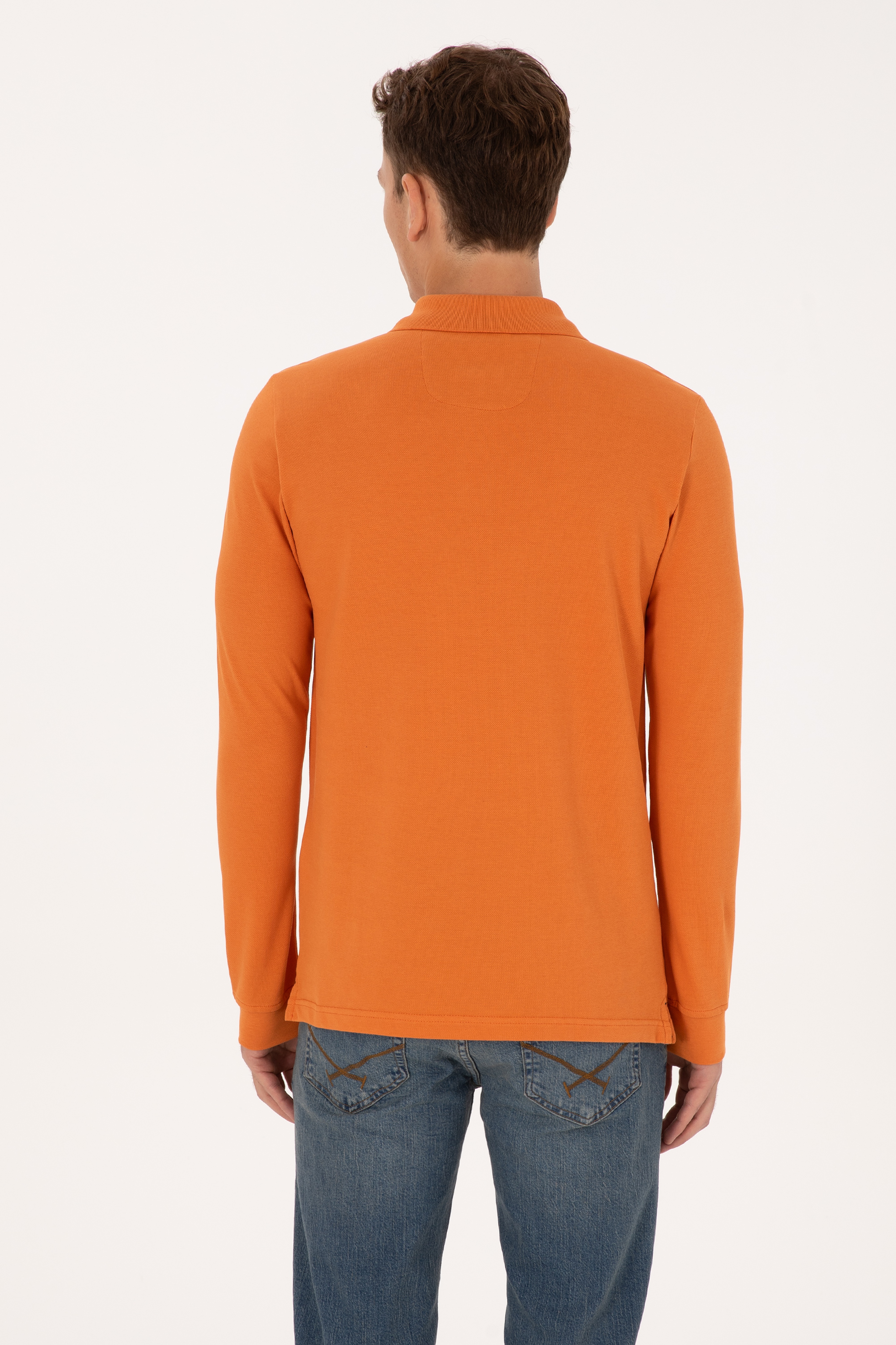 Erkek Regular Fit Polo Yaka Bakır Basic Sweatshirt - Image 5