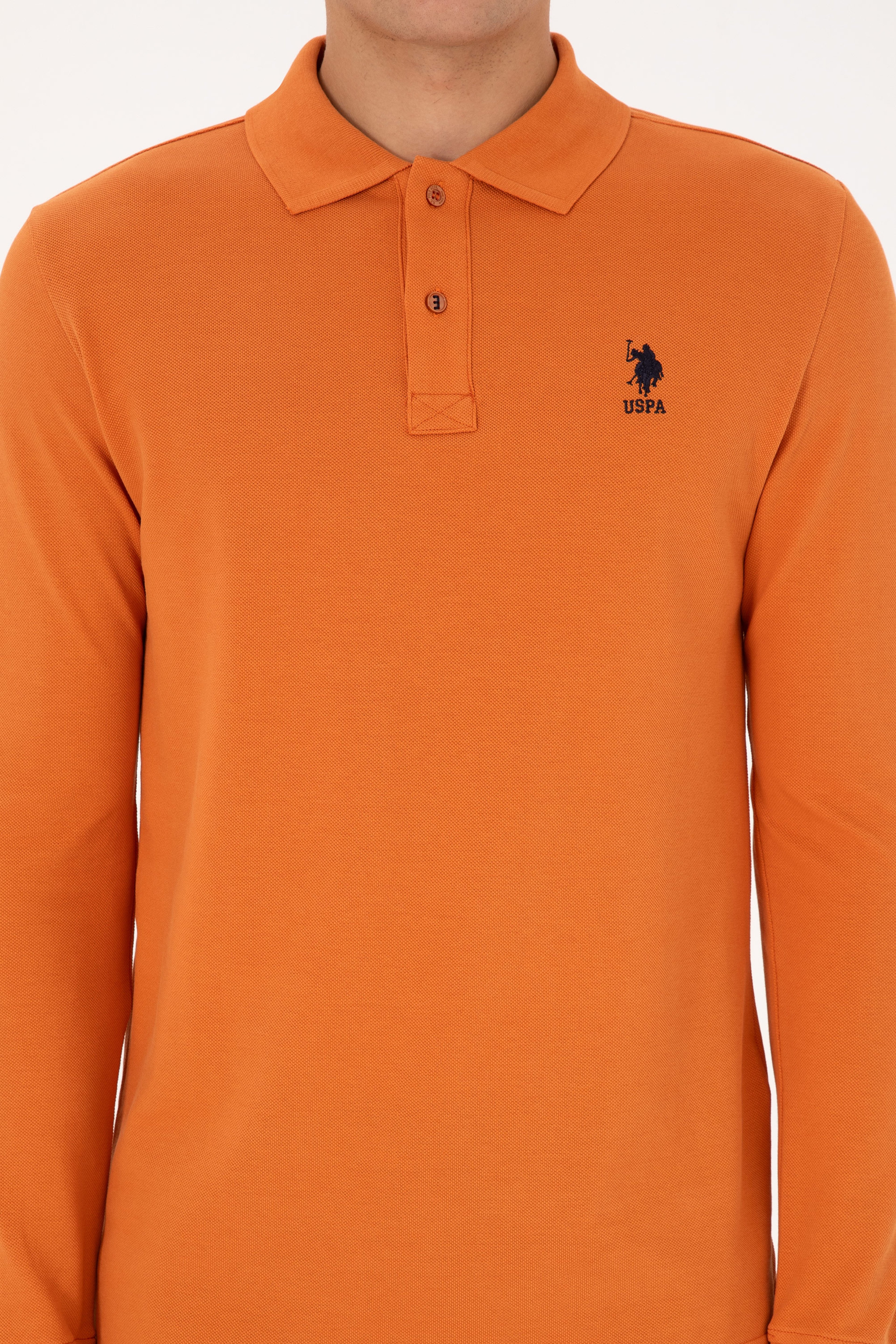 Erkek Regular Fit Polo Yaka Bakır Basic Sweatshirt - Image 6