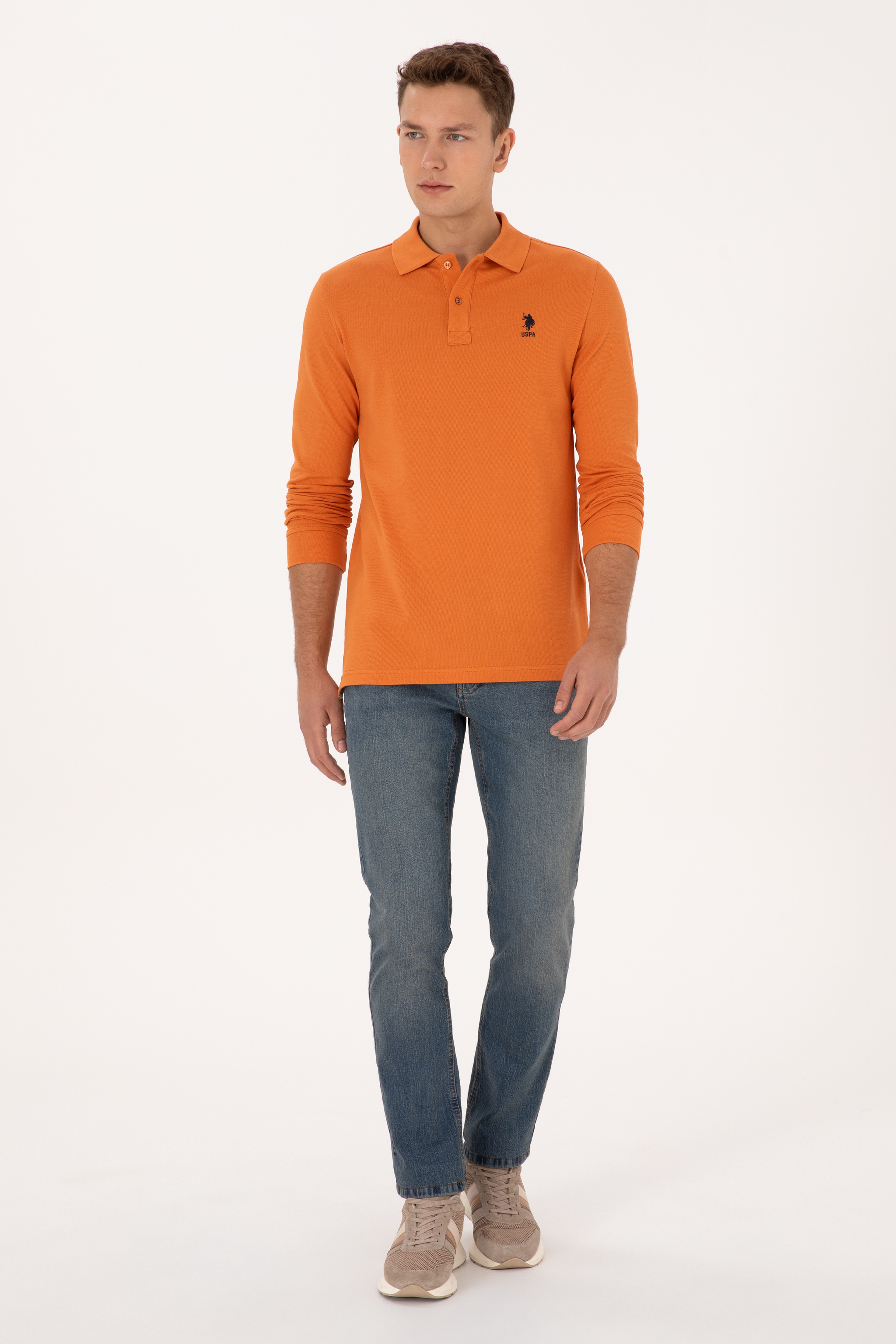 Erkek Regular Fit Polo Yaka Bakır Basic Sweatshirt - Image 4