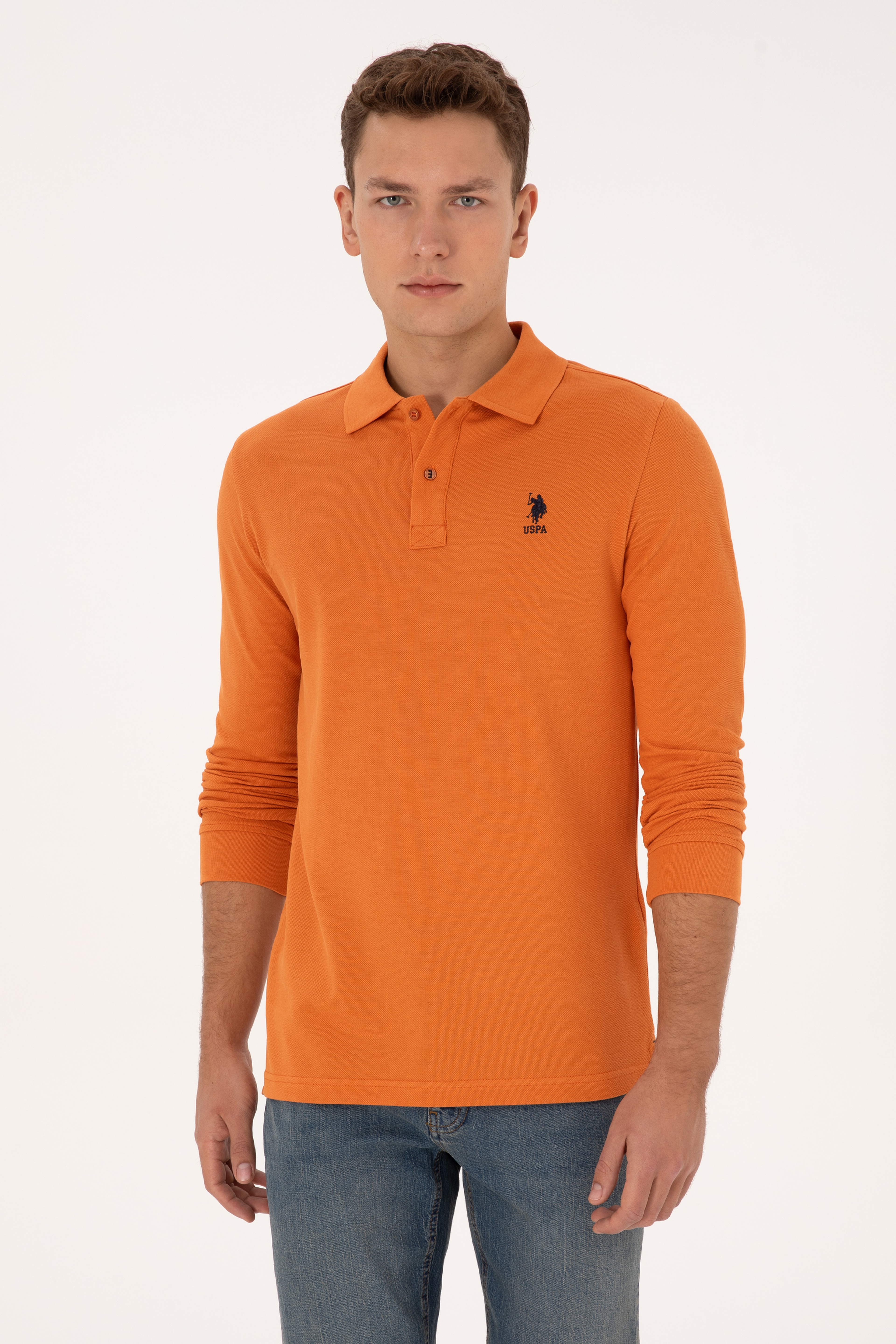 Erkek Regular Fit Polo Yaka Bakır Basic Sweatshirt - Image 3