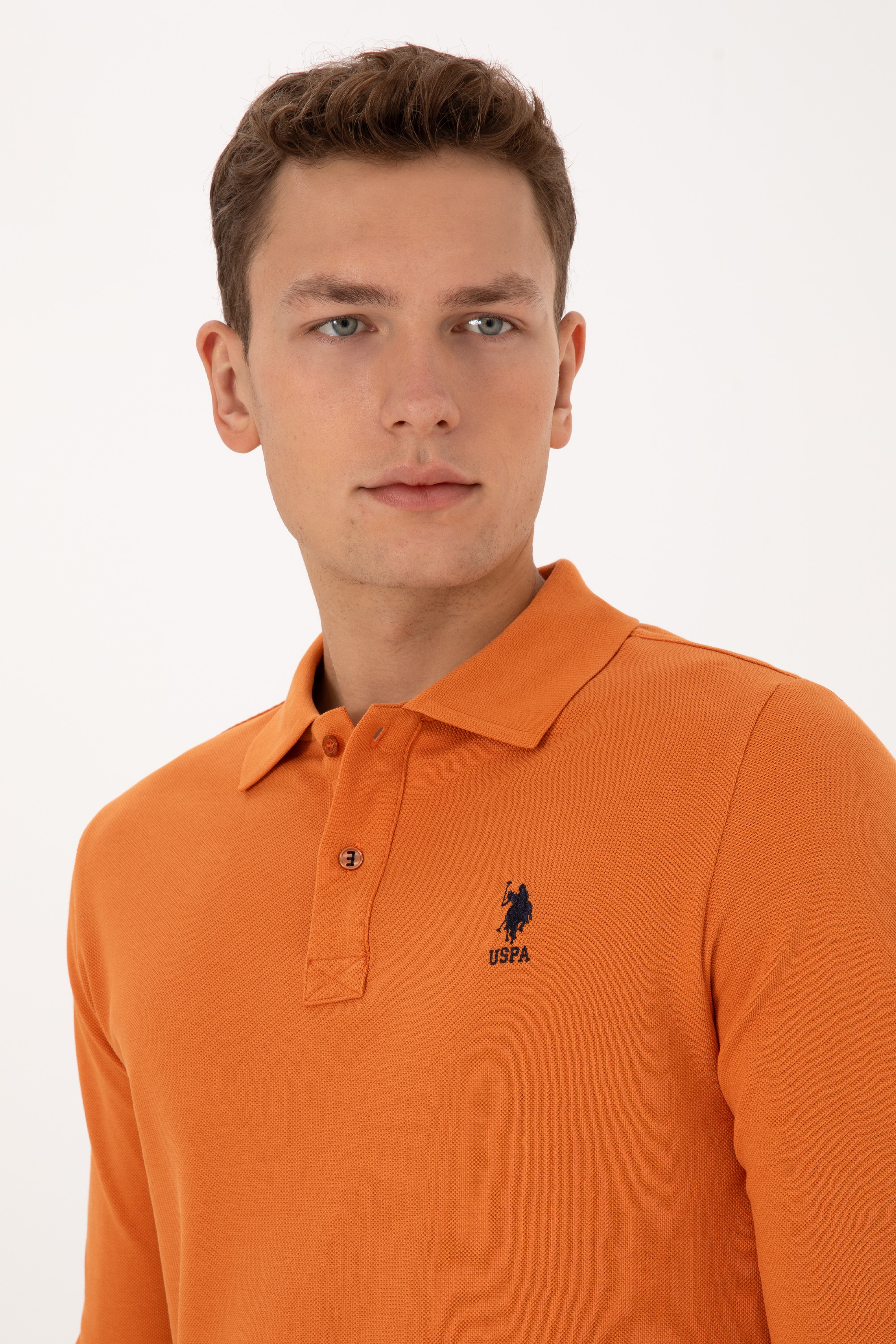 Erkek Regular Fit Polo Yaka Bakır Basic Sweatshirt - Image 2