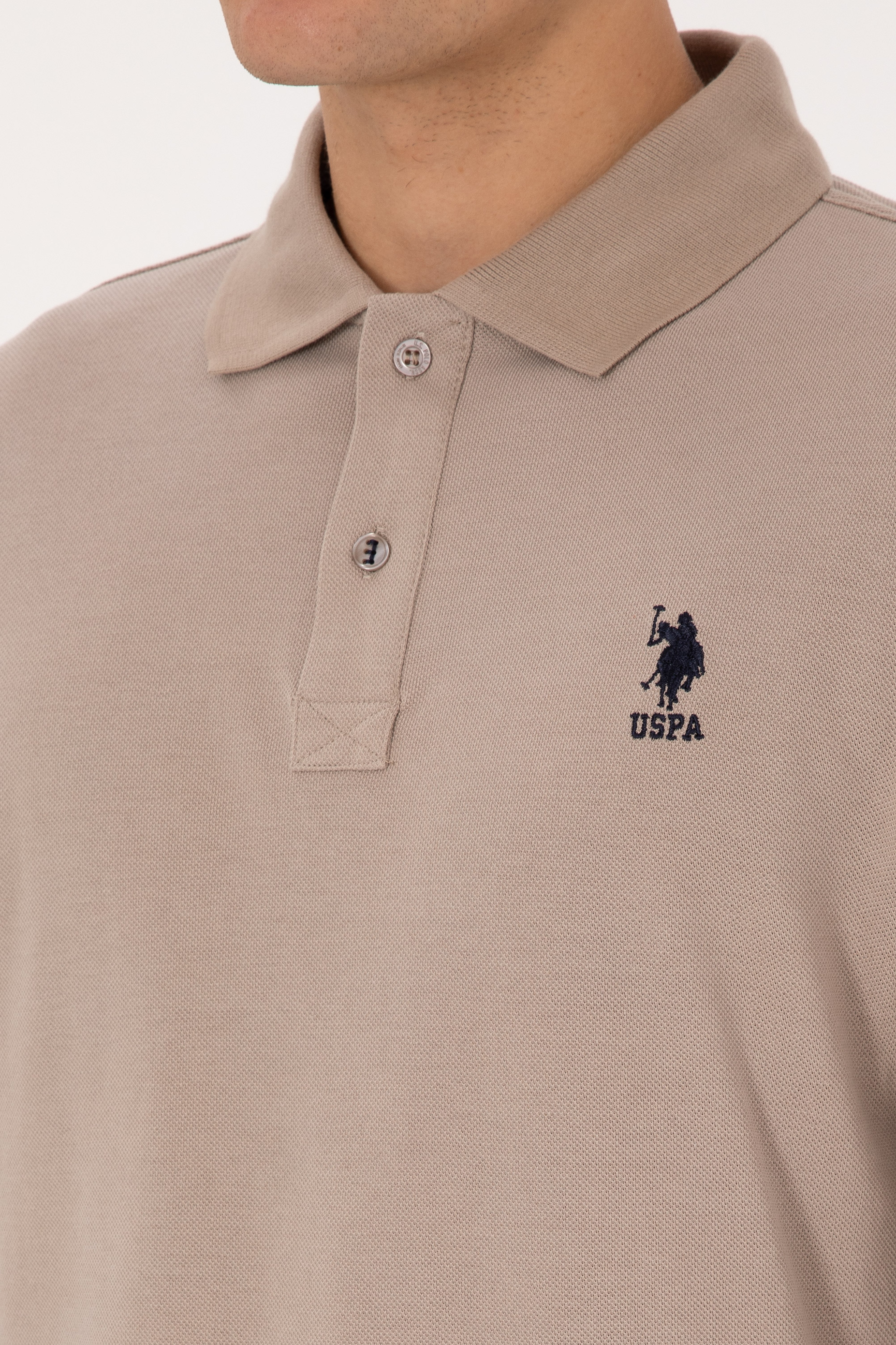 Erkek Regular Fit Polo Yaka Koyu Bej Basic Sweatshirt