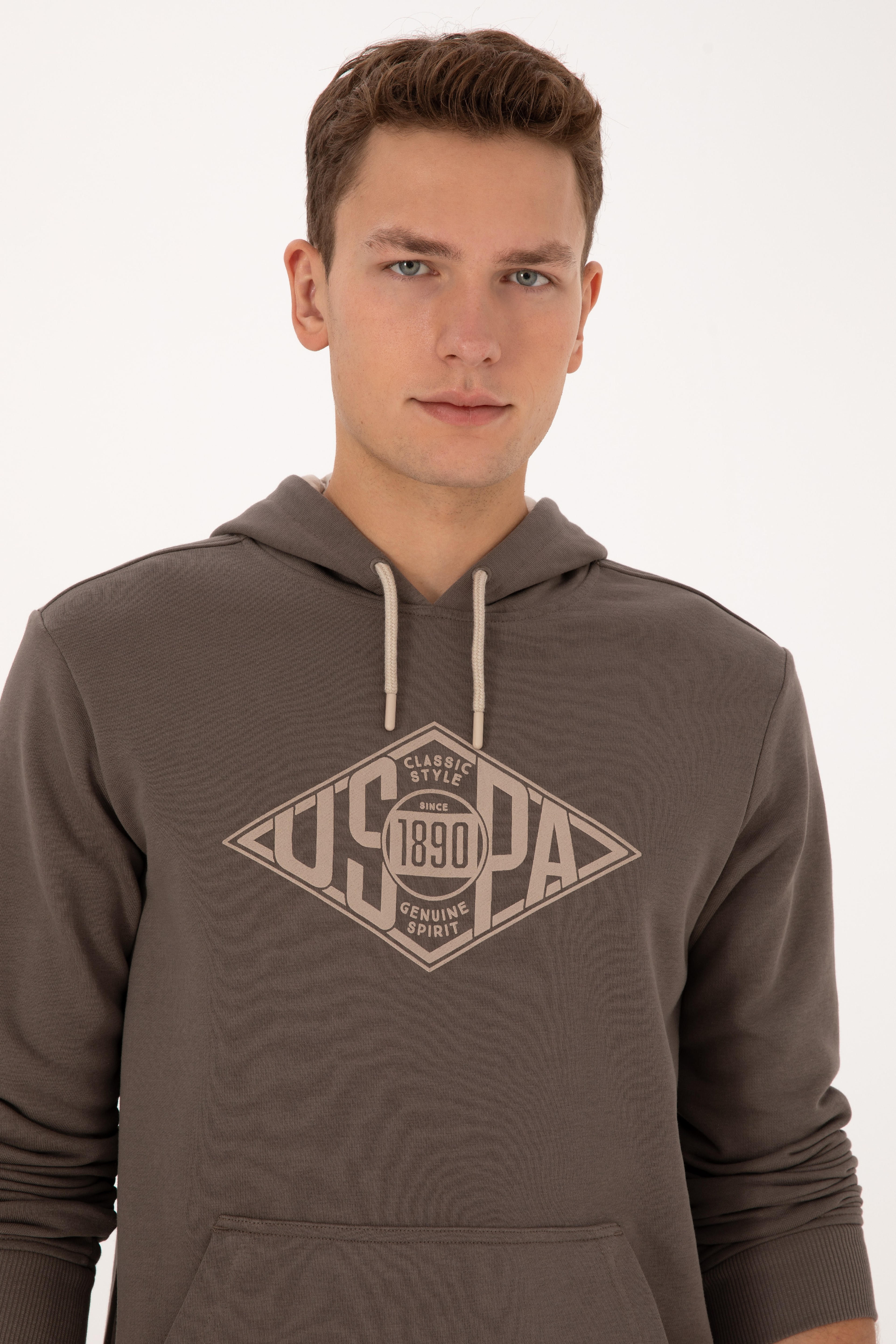 Erkek Regular Fit Kapüşonlu Vizon Sweatshirt