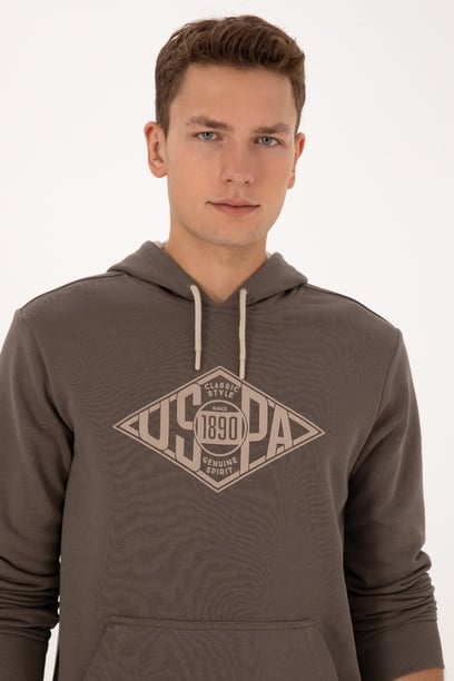 Erkek Regular Fit Kapüşonlu Vizon Sweatshirt