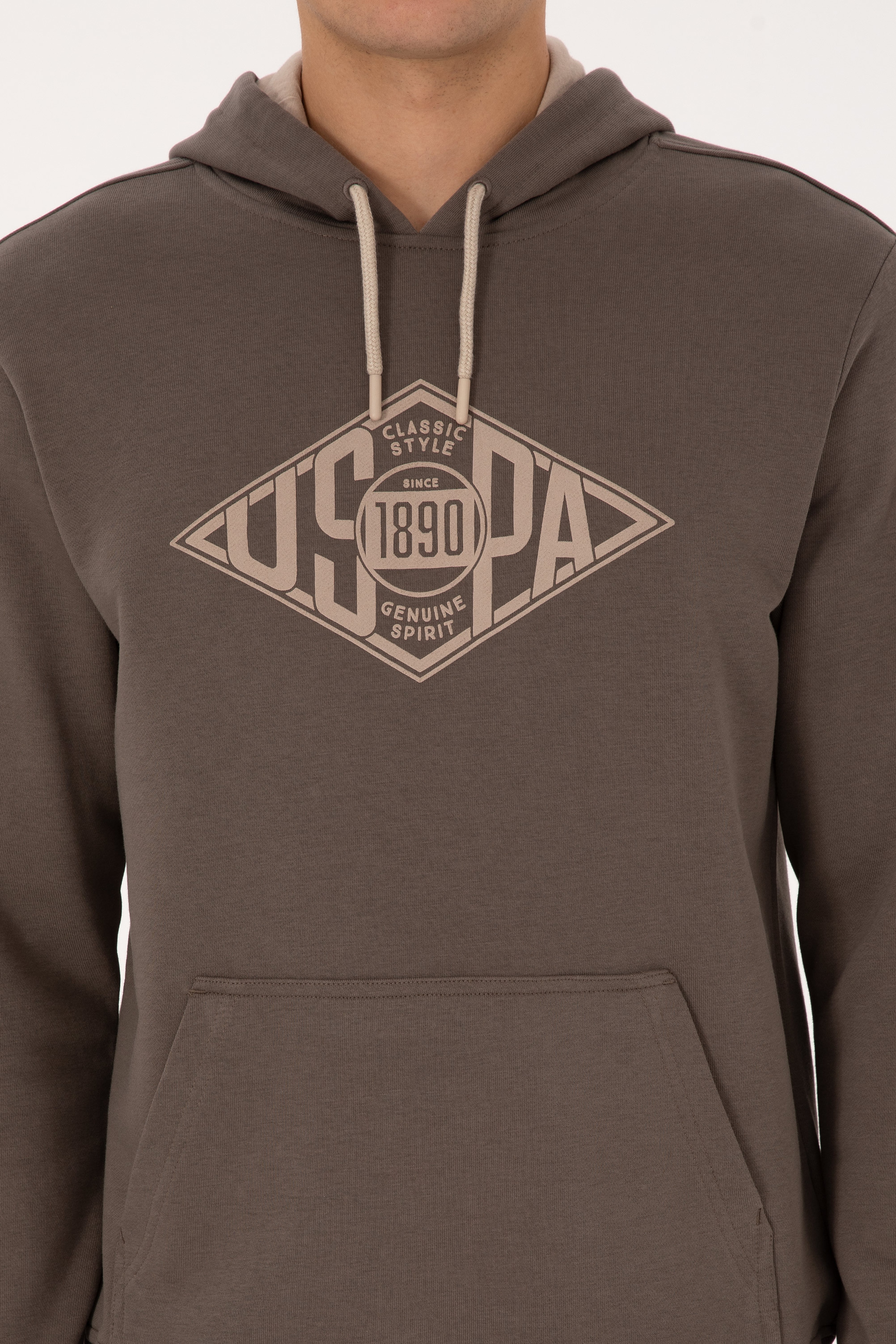 Erkek Regular Fit Kapüşonlu Vizon Sweatshirt - Image 6