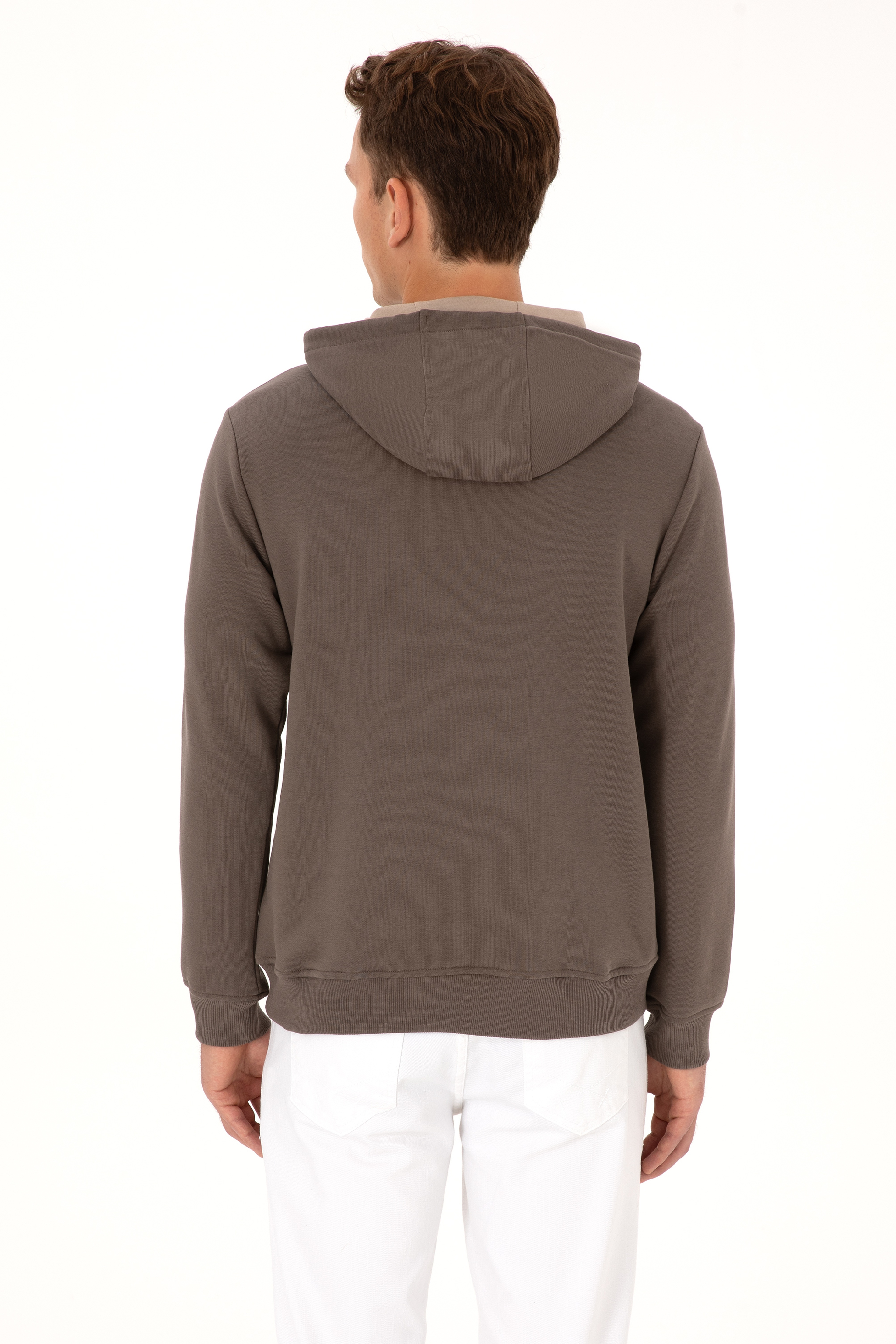 Erkek Regular Fit Kapüşonlu Vizon Sweatshirt - Image 5