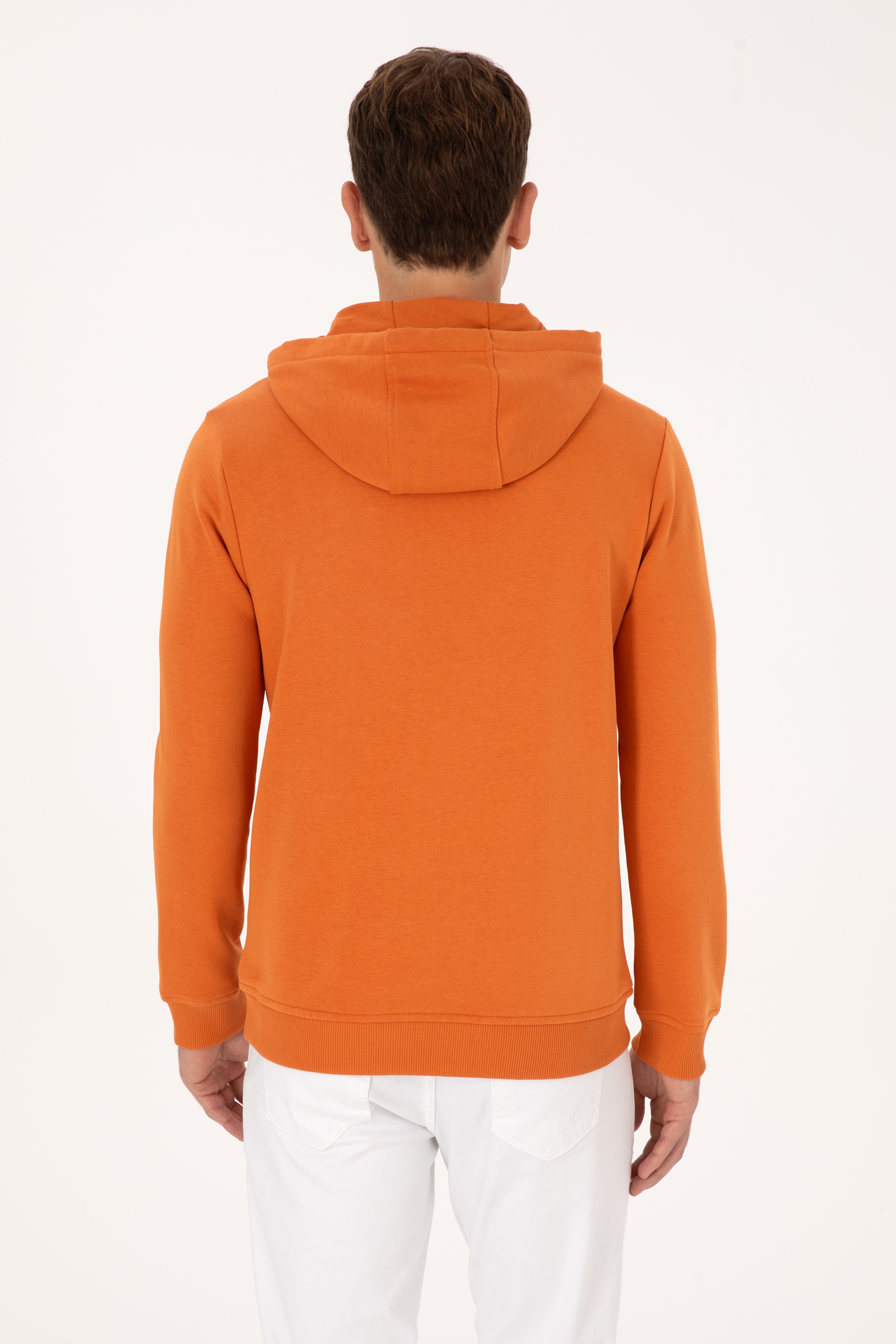 Erkek Regular Fit Kapüşonlu Bakır Basic Sweatshirt - Image 5