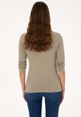 Kadın Açık Haki Basic Polo Yaka Sweatshırt - 50307755037