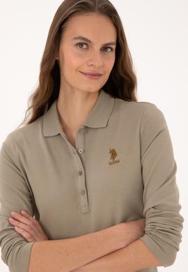 Kadın Açık Haki Basic Polo Yaka Sweatshırt - 50307755037