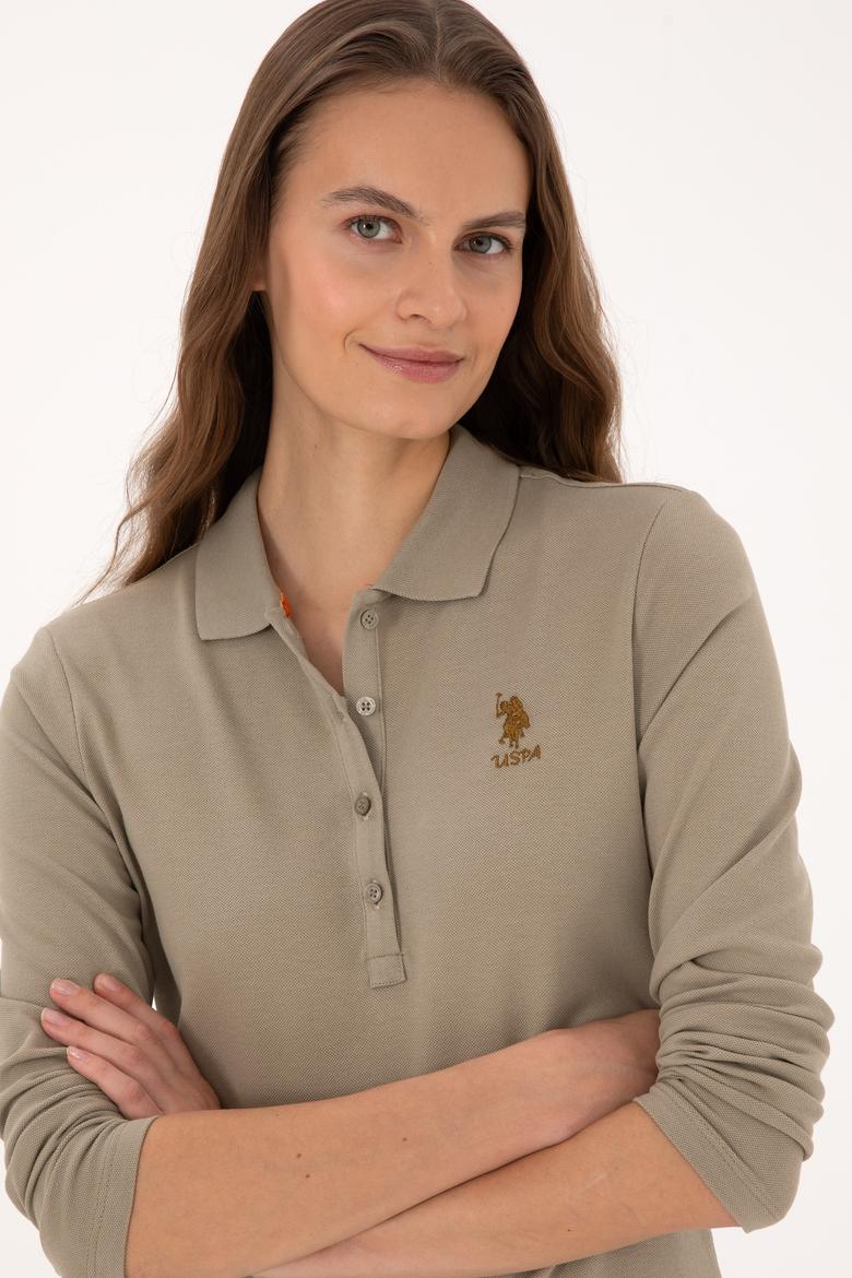 Kadın Açık Haki Basic Polo Yaka Sweatshırt - 50307755037