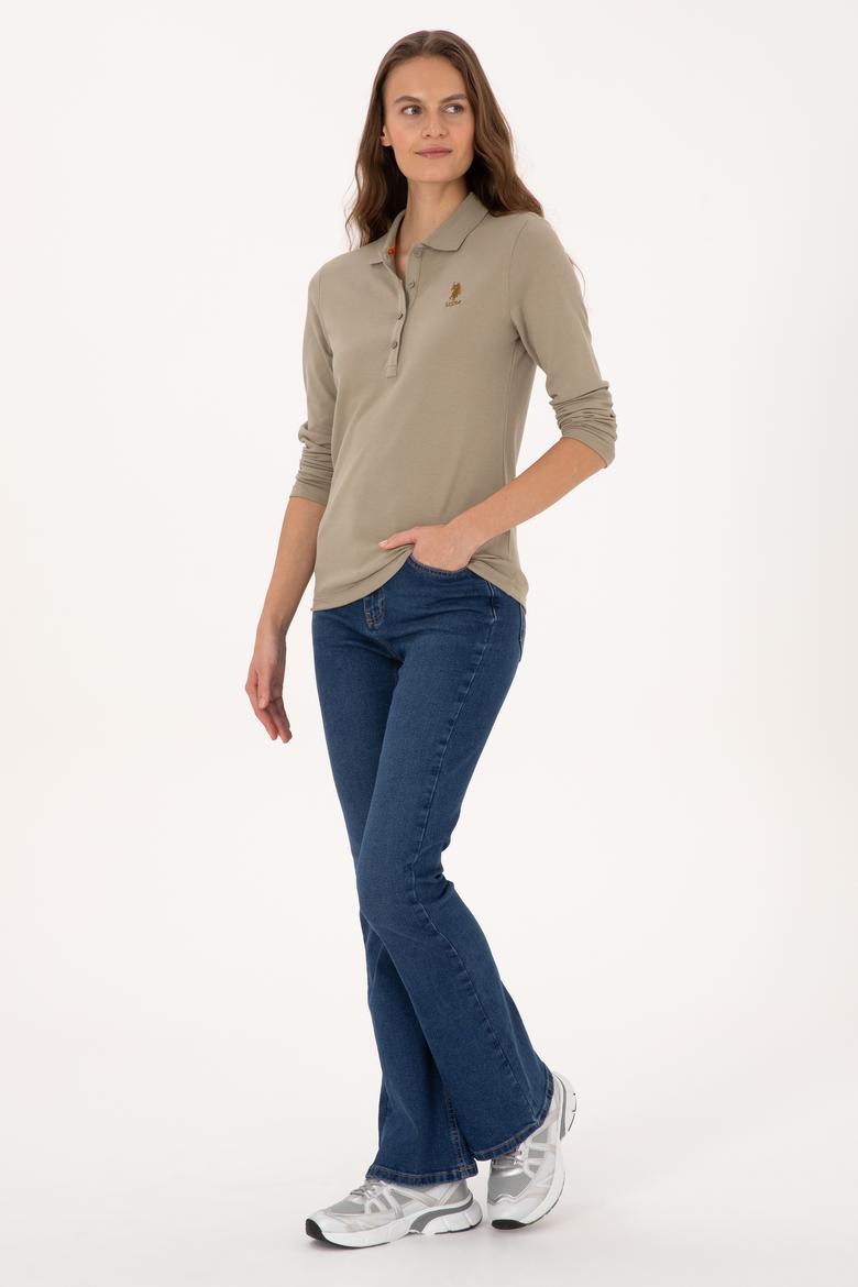 Kadın Açık Haki Basic Polo Yaka Sweatshırt - 50307755037