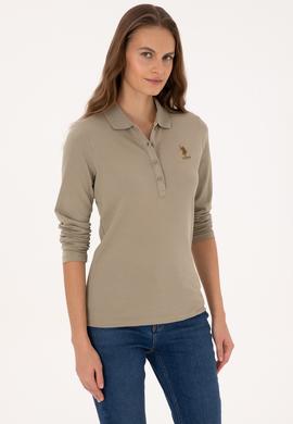 Kadın Açık Haki Basic Polo Yaka Sweatshırt - 50307755037