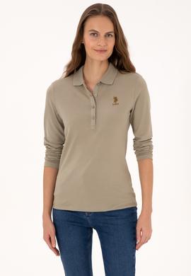 Kadın Açık Haki Basic Polo Yaka Sweatshırt - 50307755037