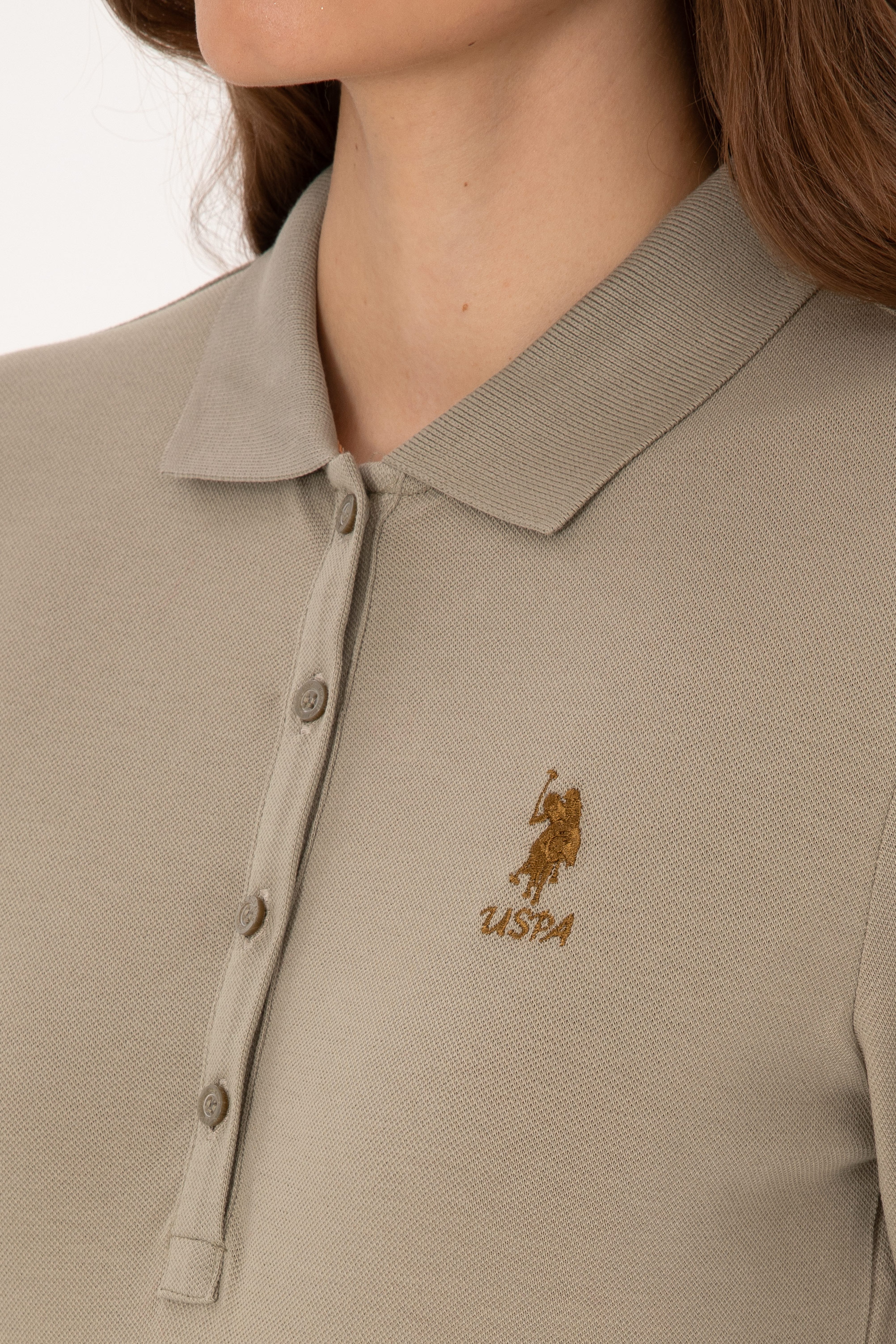 Kadın Açık Haki Basic Polo Yaka Sweatshırt - Image 7