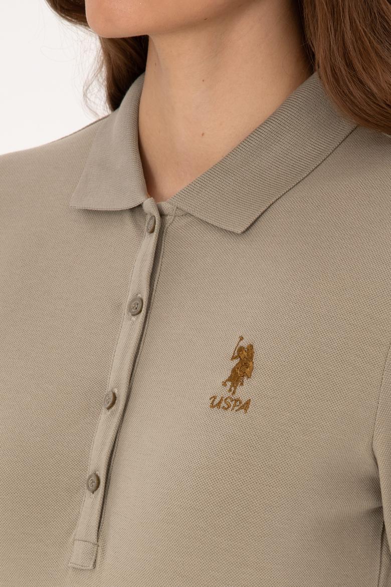 Kadın Açık Haki Basic Polo Yaka Sweatshırt - 50307755037